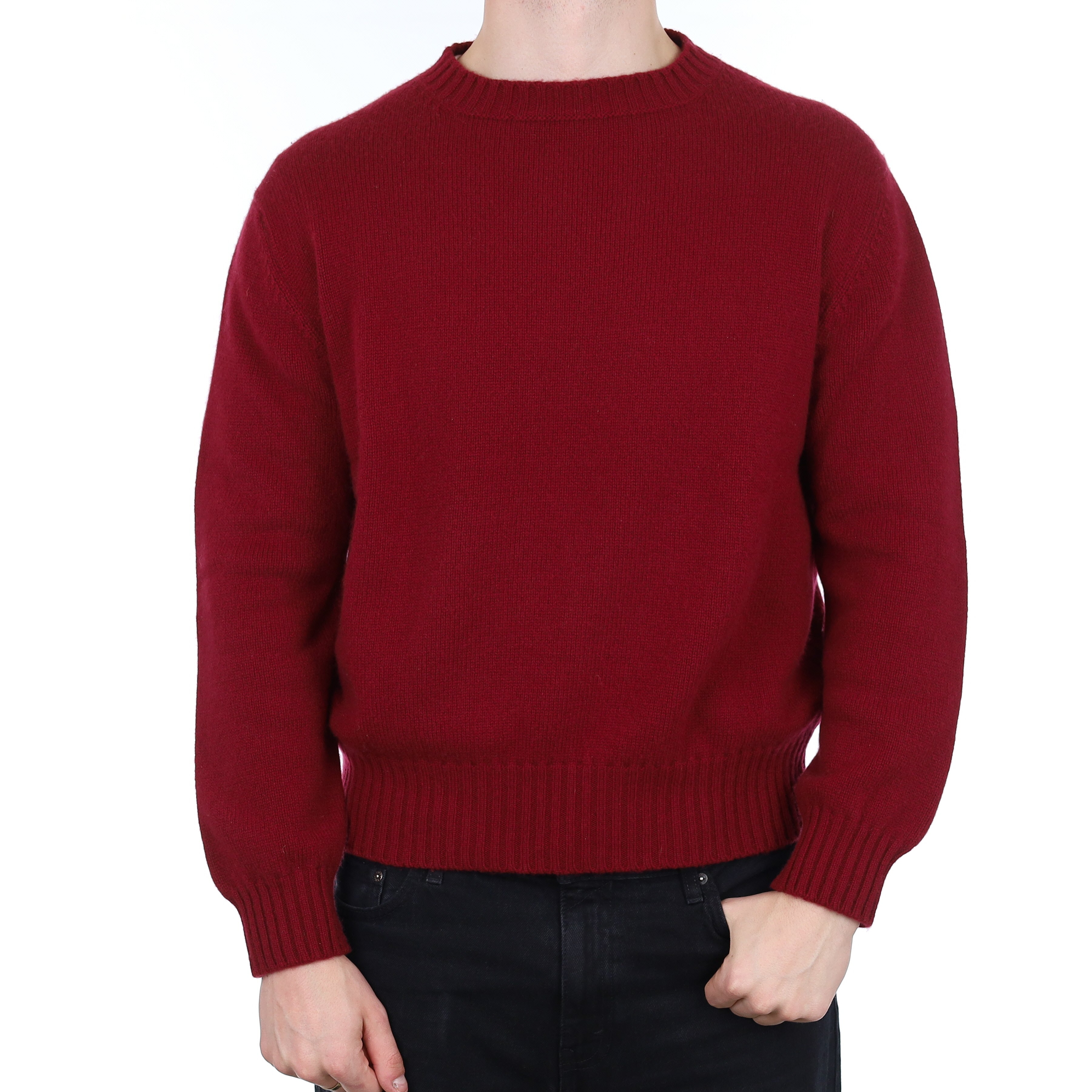 Men's Brand New Scottish Burgundy Red Chunky Cashmere Crew Neck Jumper XL
