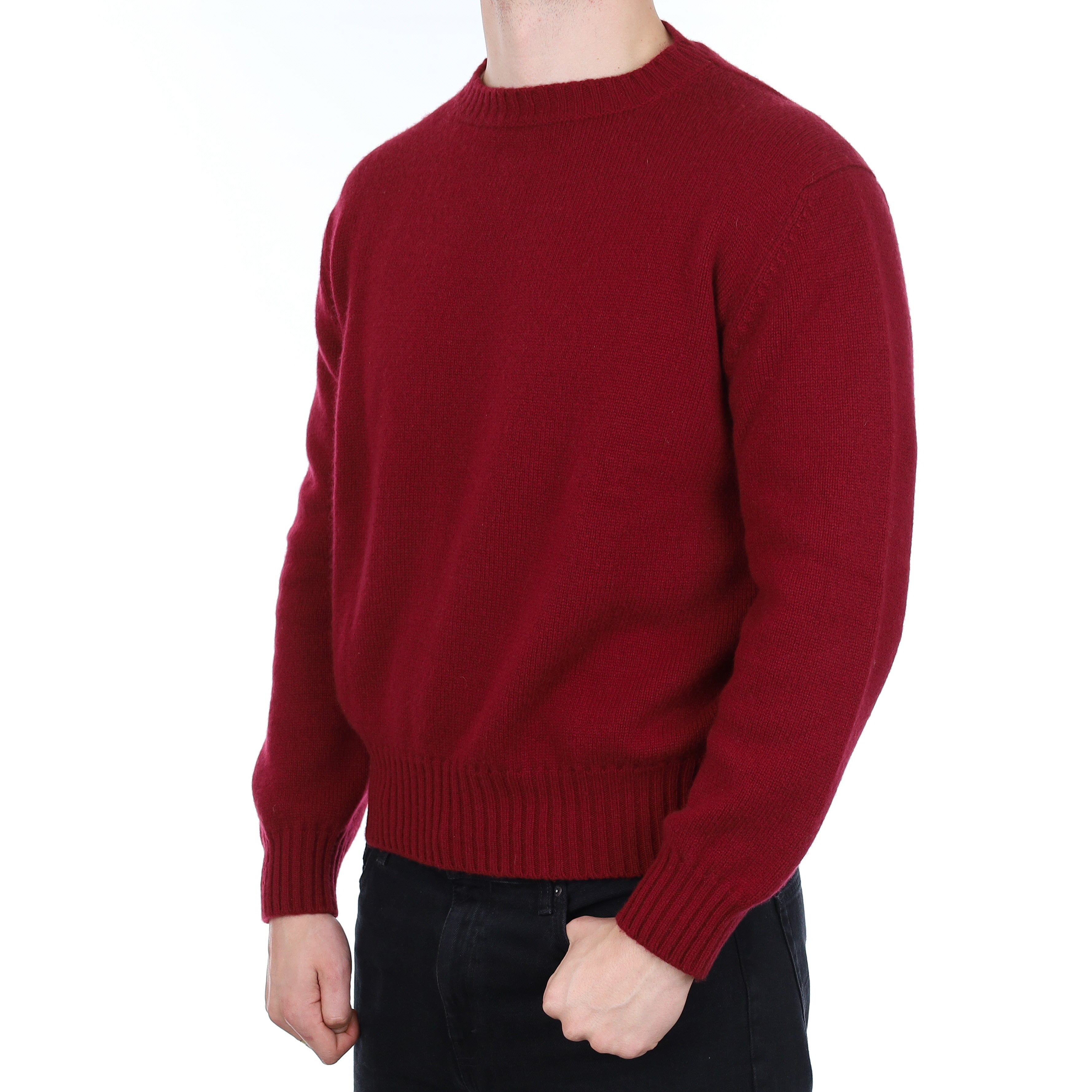 Men's Brand New Scottish Burgundy Red Chunky Cashmere Crew Neck Jumper XL