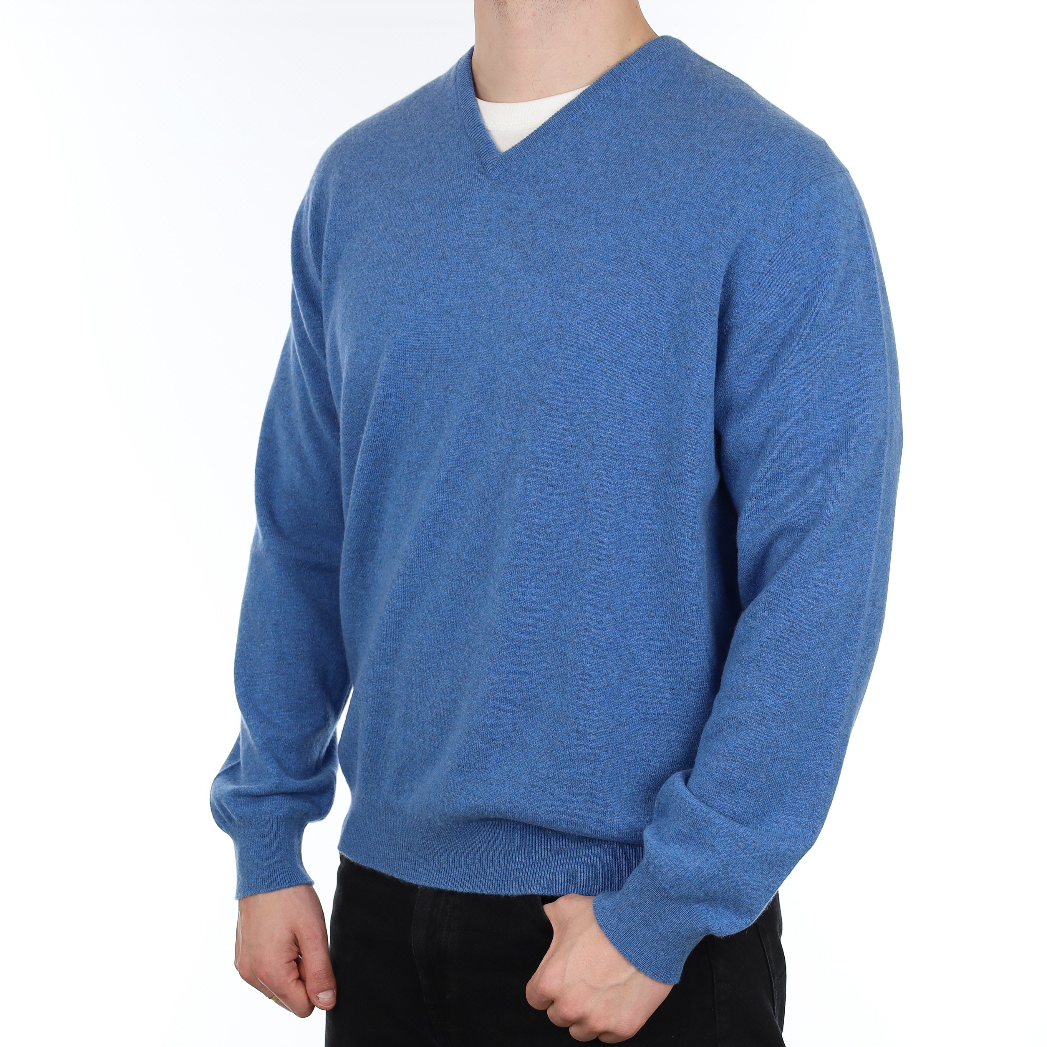 Men's Brand New Scottish Begg & Co Tanzanite Blue Cashmere V Neck Jumper XXL