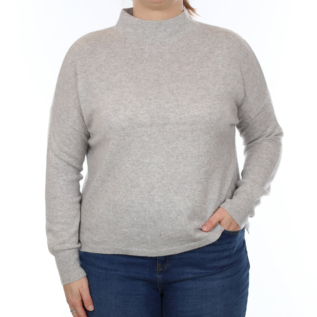 Mist Grey Cashmere Boxy Funnel Neck Jumper Large