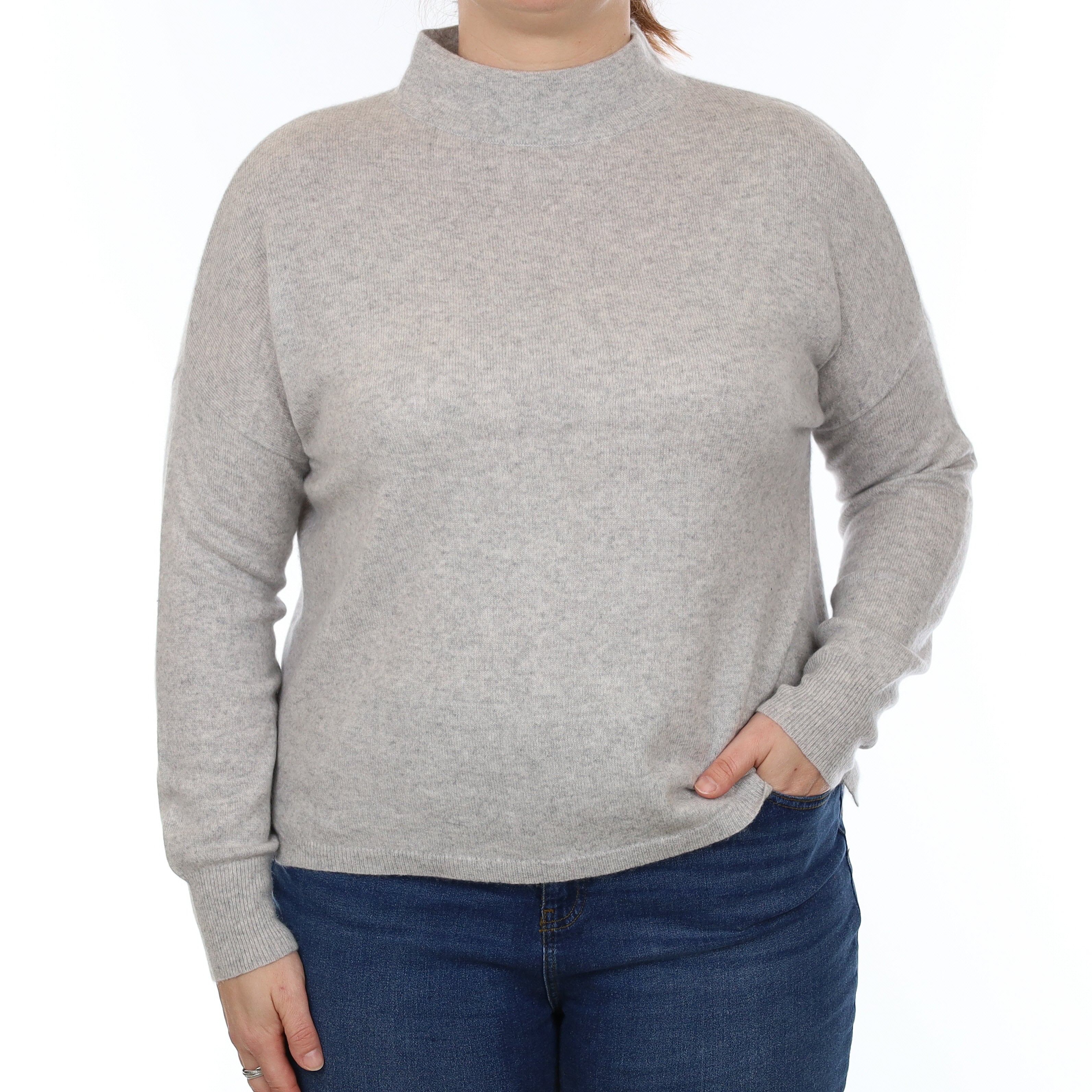 Mist Grey Cashmere Boxy Funnel Neck Jumper Large
