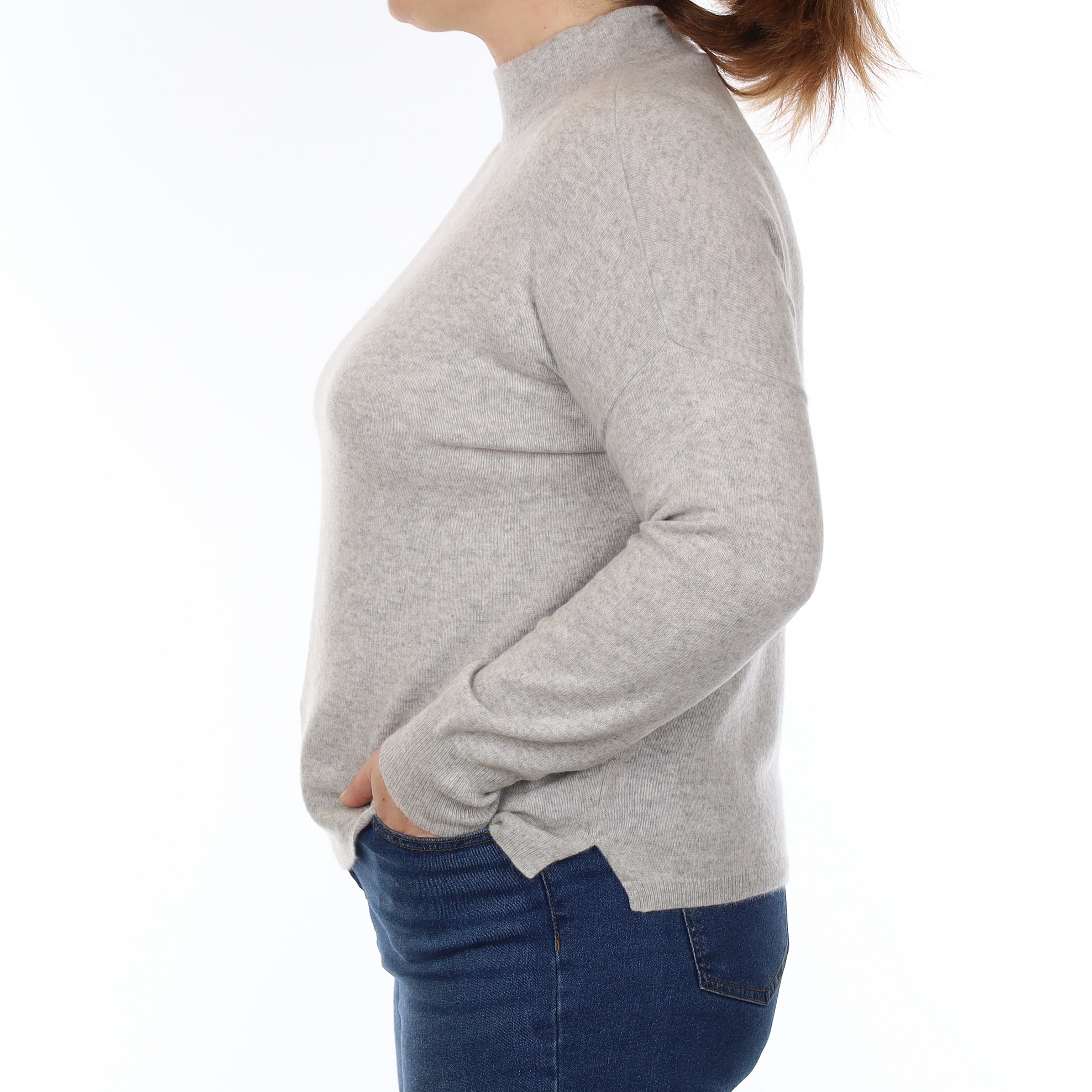 Mist Grey Cashmere Boxy Funnel Neck Jumper Large