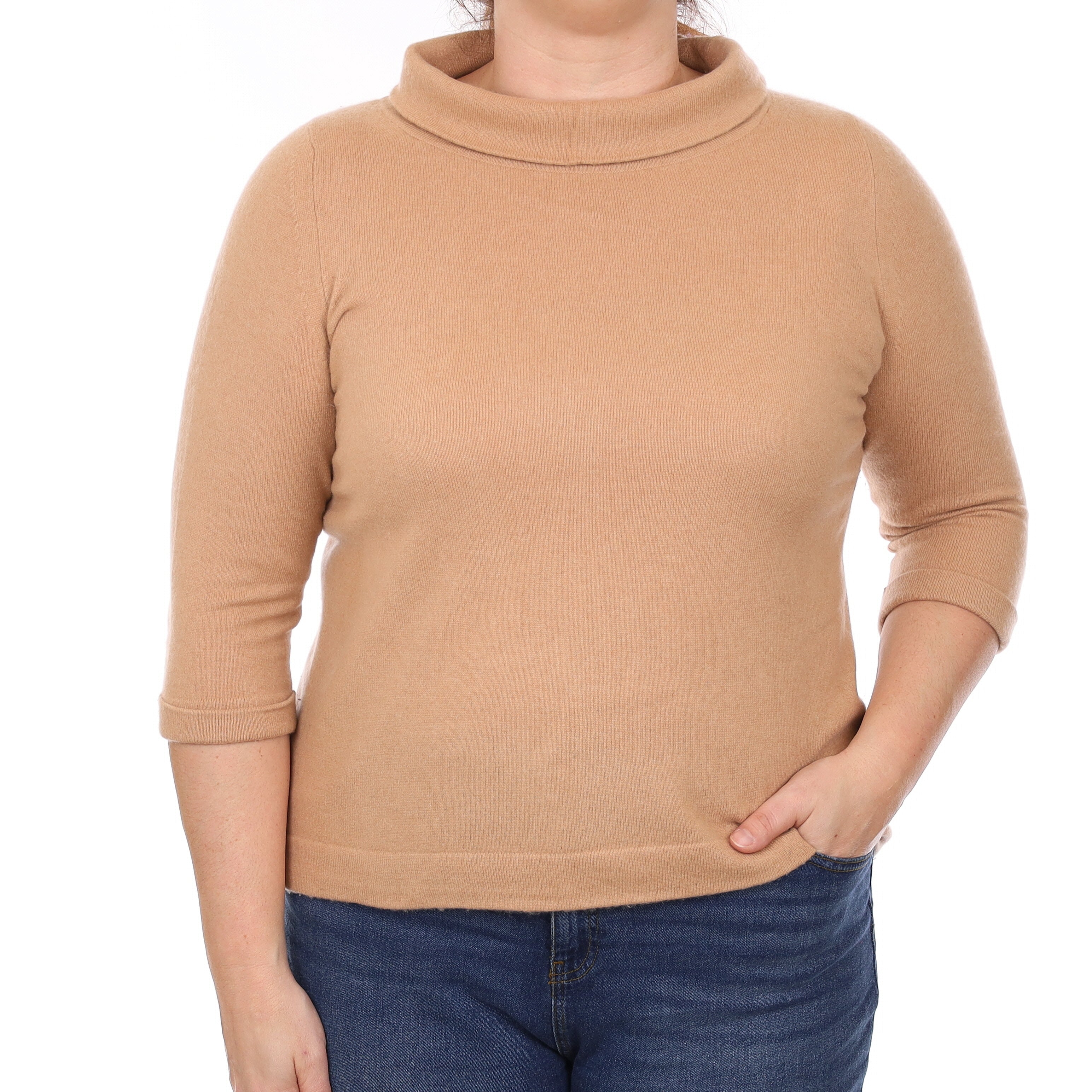 Caramel Brown Cashmere Funnel Neck Jumper Large