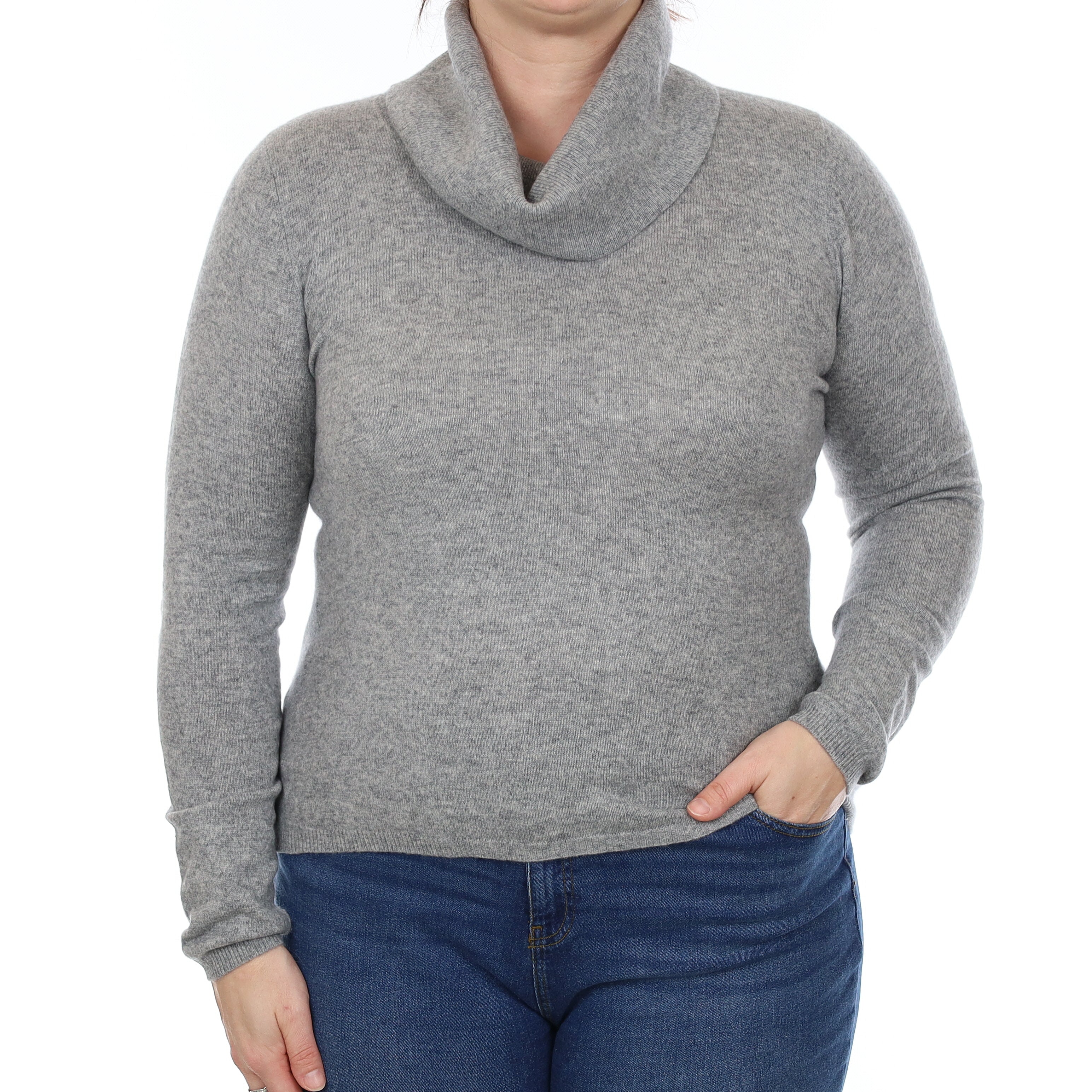 Ash Grey Cashmere Cowl Neck Jumper Large