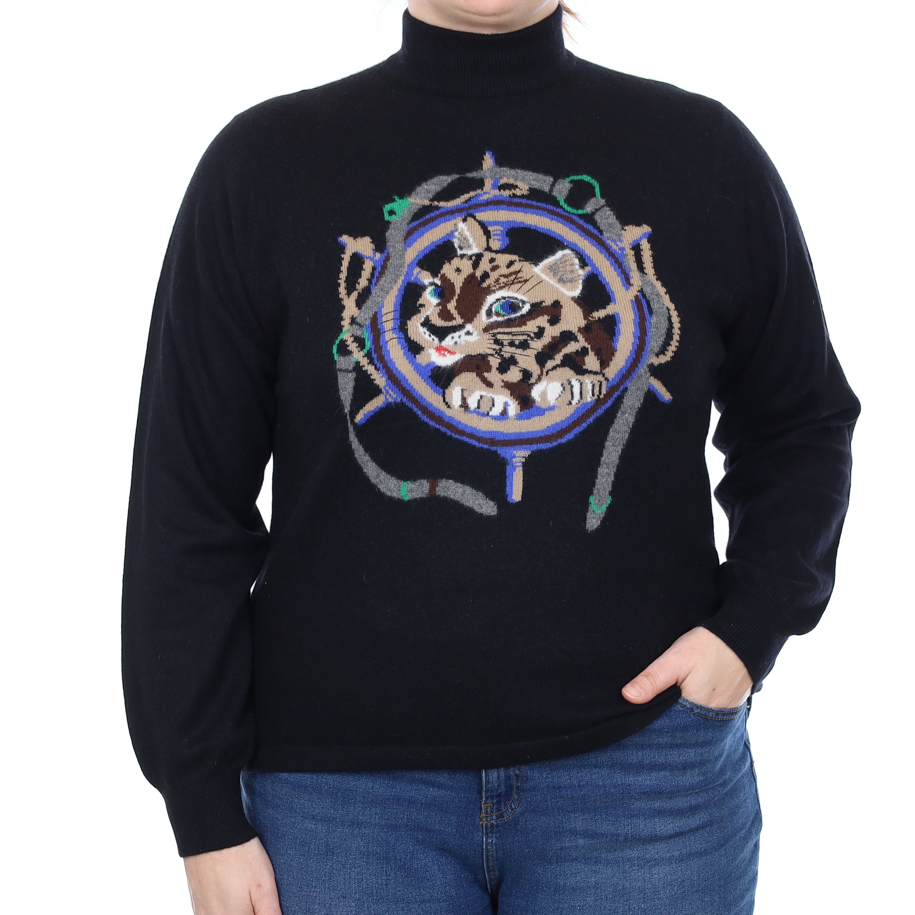 Black Cat Design Cashmere Turtleneck Jumper Large