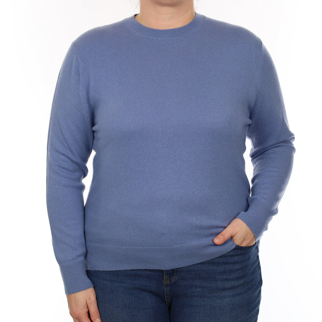 Dusky Blue Cashmere Crew Neck Jumper Large