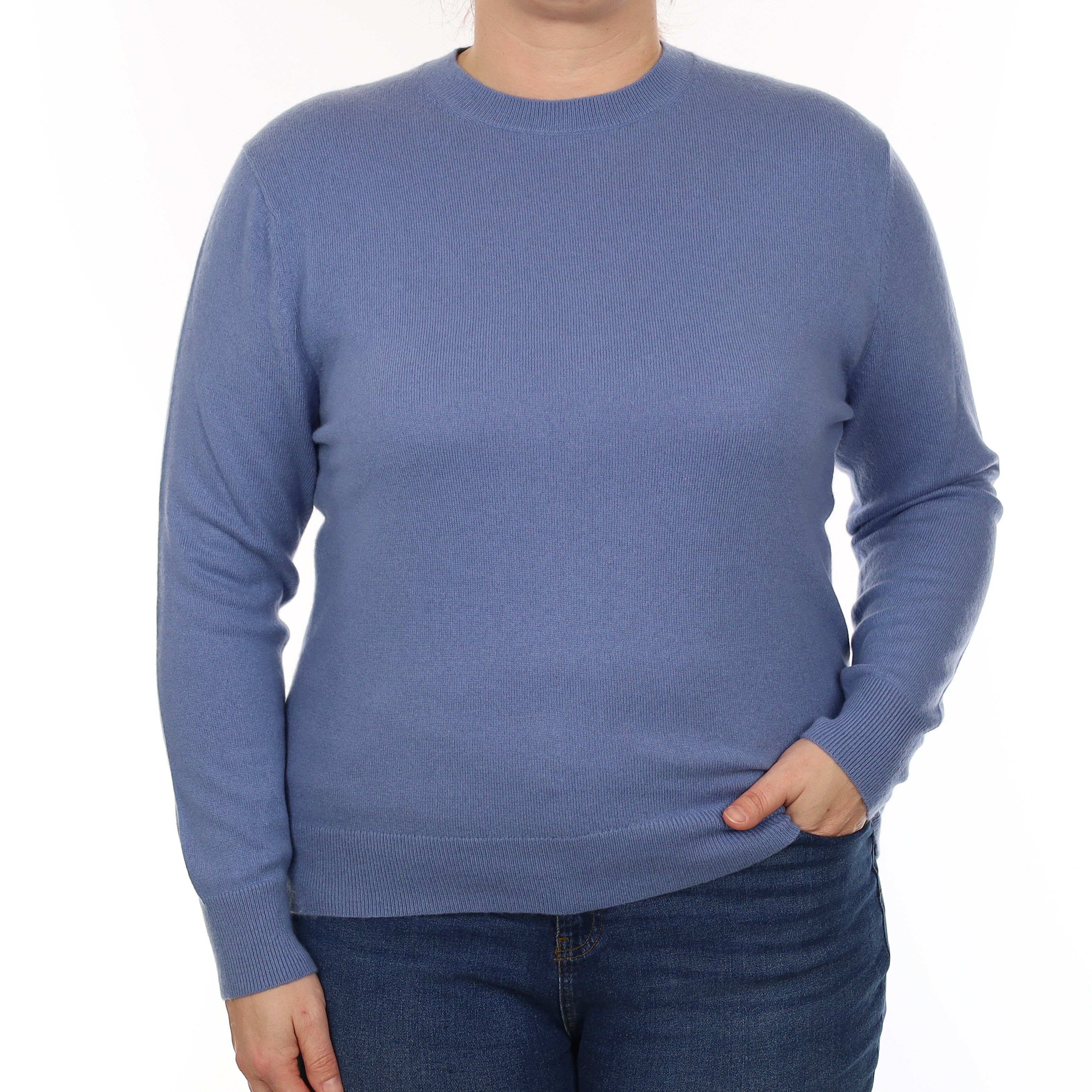 Dusky Blue Cashmere Crew Neck Jumper Large