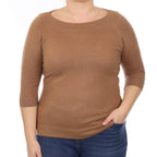Toffee Brown Cashmere 3/4 Sleeve Boat Neck Jumper Large