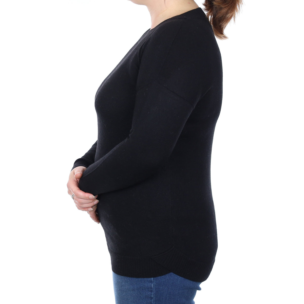 Black Longline Cashmere Crew Neck Jumper Large