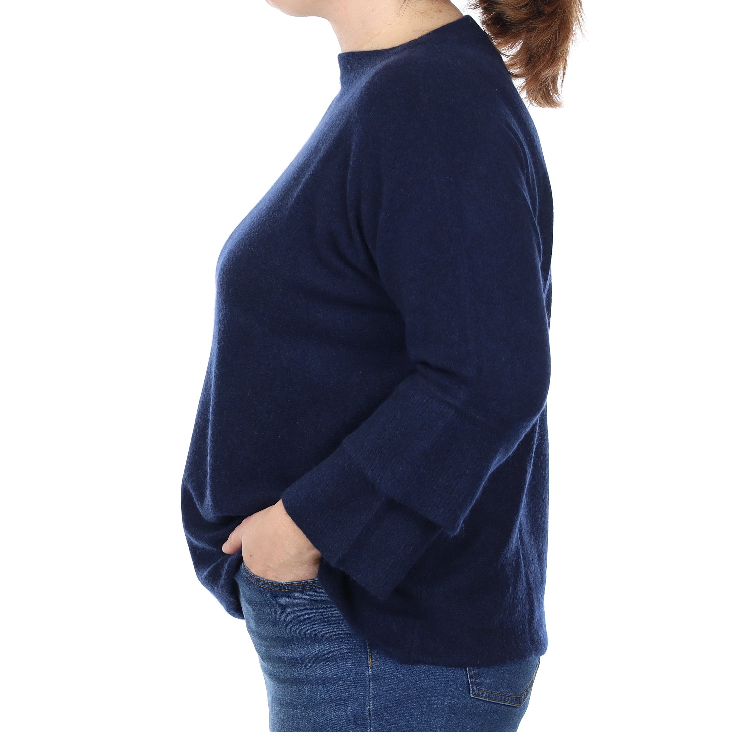 Dark Navy Flared Sleeve Cashmere Crew Neck Jumper Large