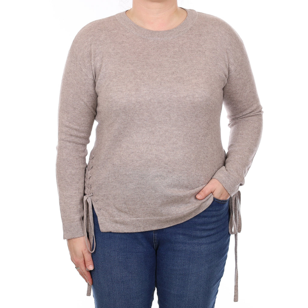 Fawn Lace Up Detail Cashmere Crew Neck Jumper Large