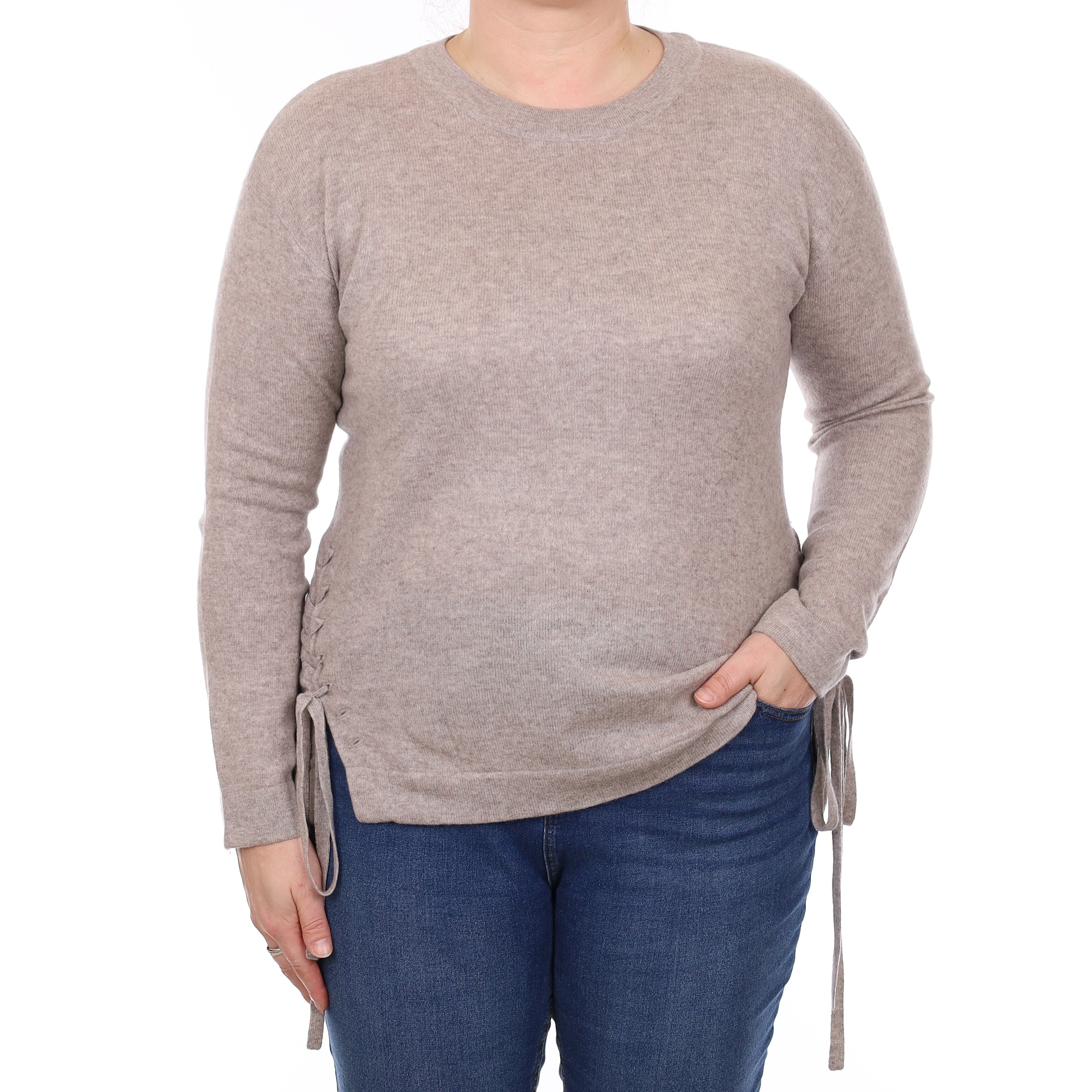 Fawn Lace Up Detail Cashmere Crew Neck Jumper Large