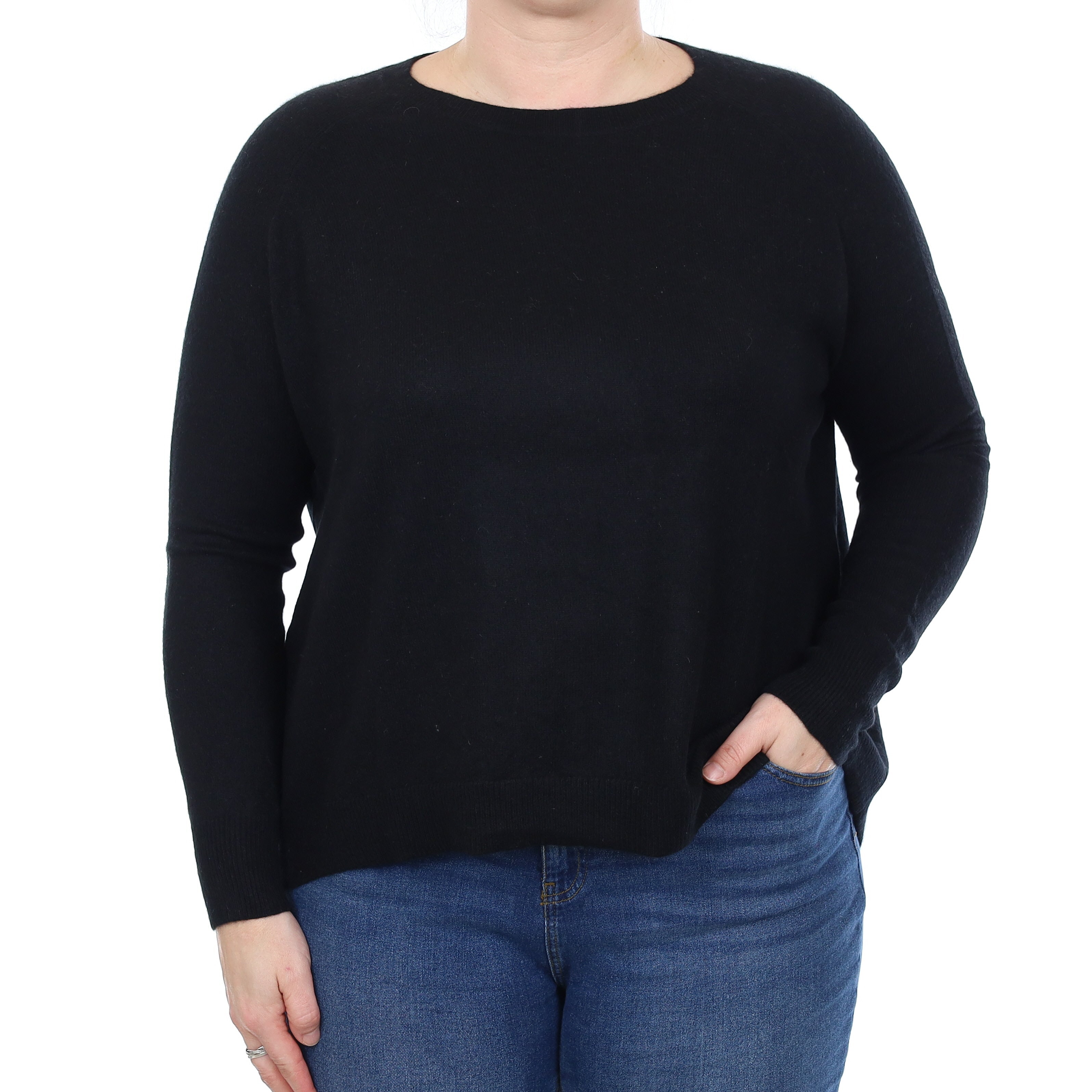 Black Cashmere Button Back Crew Neck Jumper Large