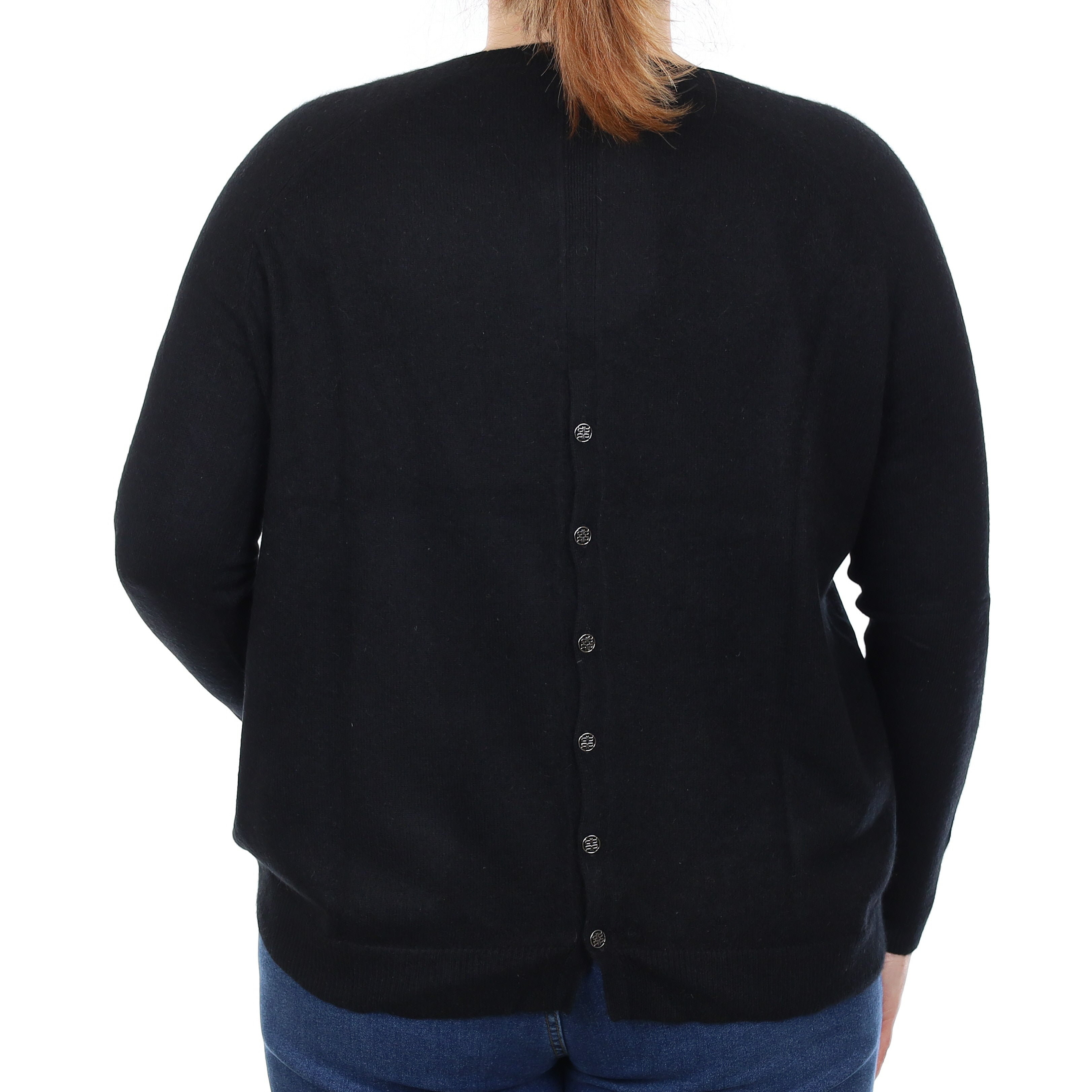 Black Cashmere Button Back Crew Neck Jumper Large