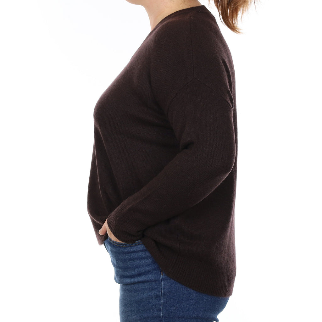 Dark Chocolate Heavy Knit Cashmere Slouchy V Neck Jumper Large
