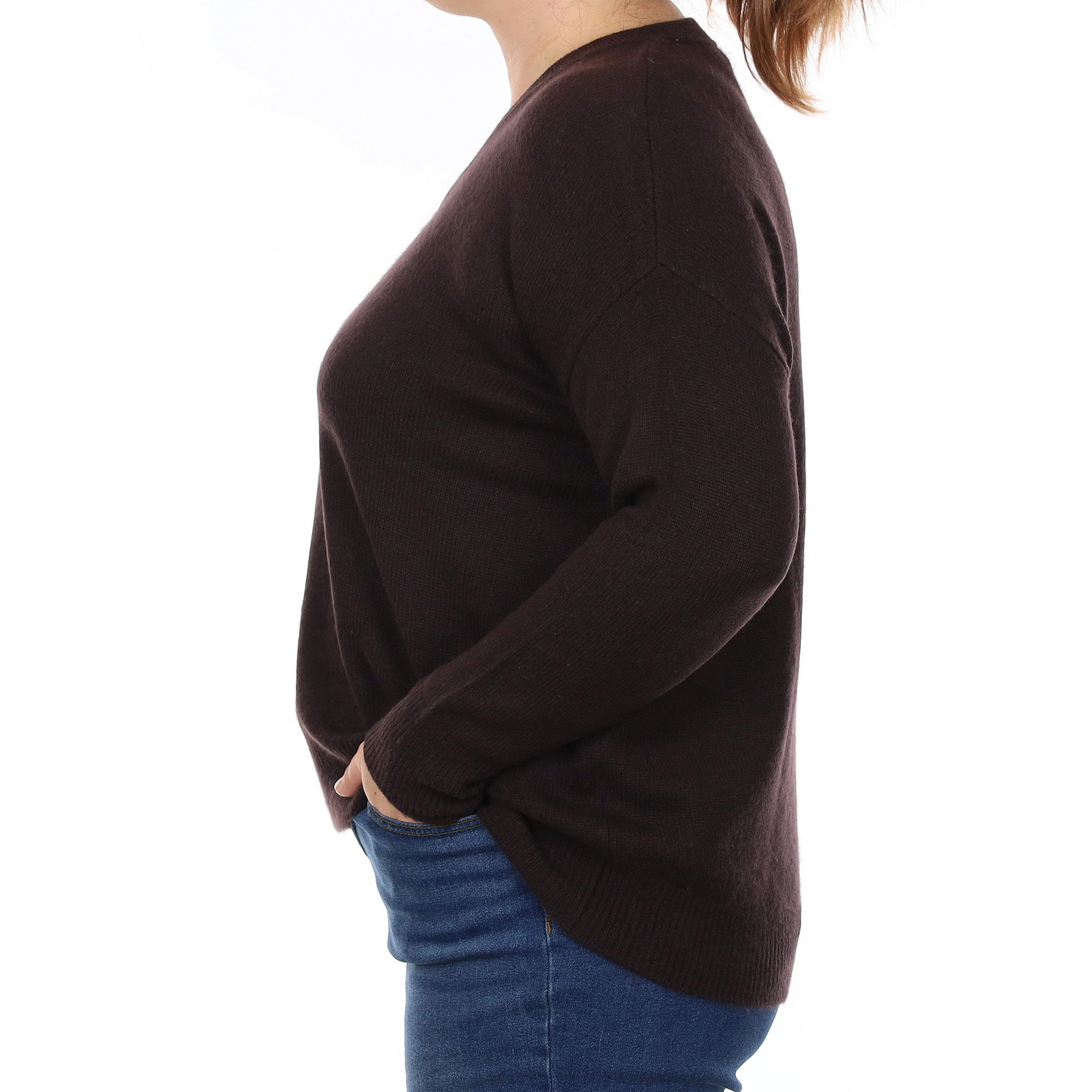 Dark Chocolate Heavy Knit Cashmere Slouchy V Neck Jumper Large