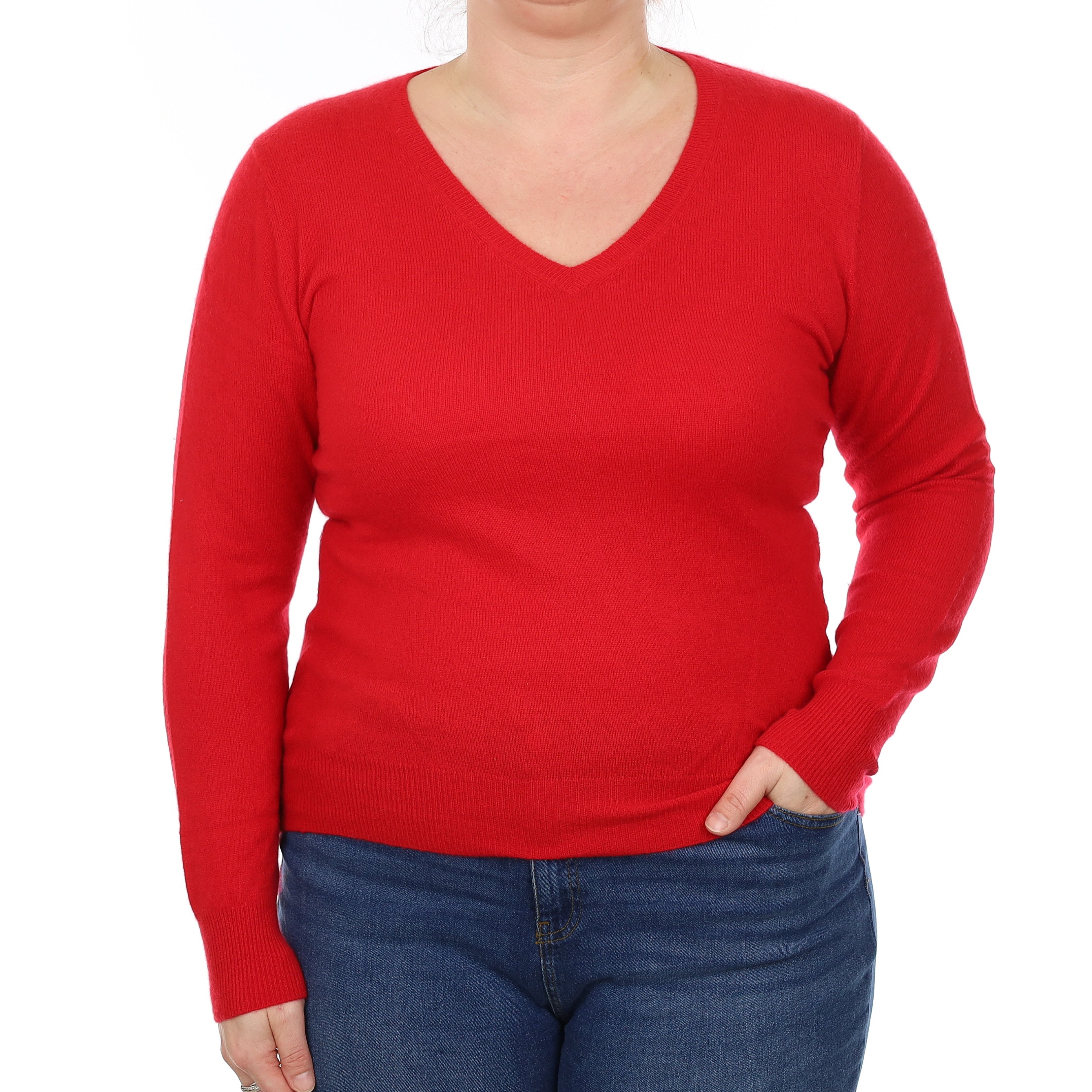 Berry Red Cashmere V Neck Jumper Large