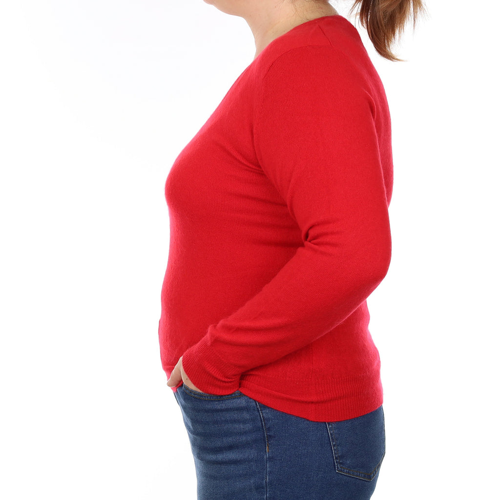 Berry Red Cashmere V Neck Jumper Large