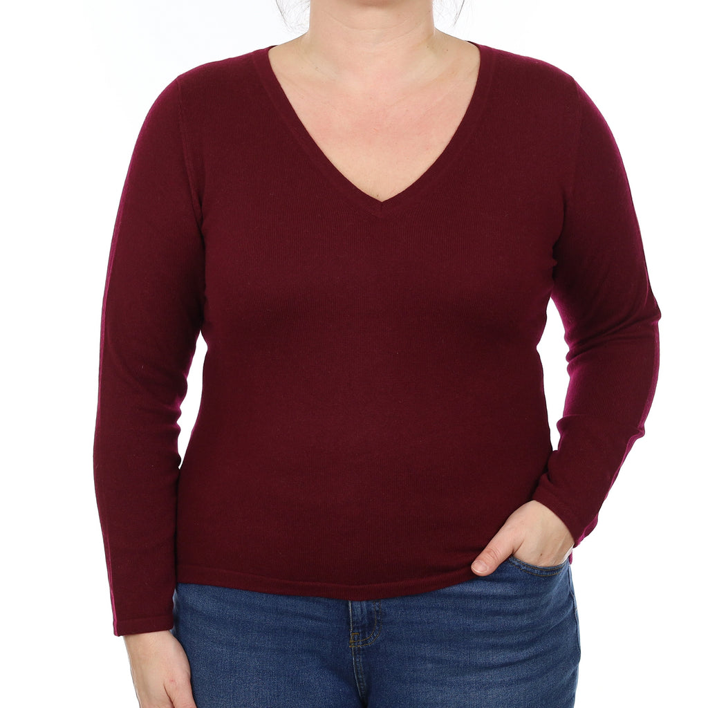 N Peal Wine Red Cashmere V Neck Jumper Large