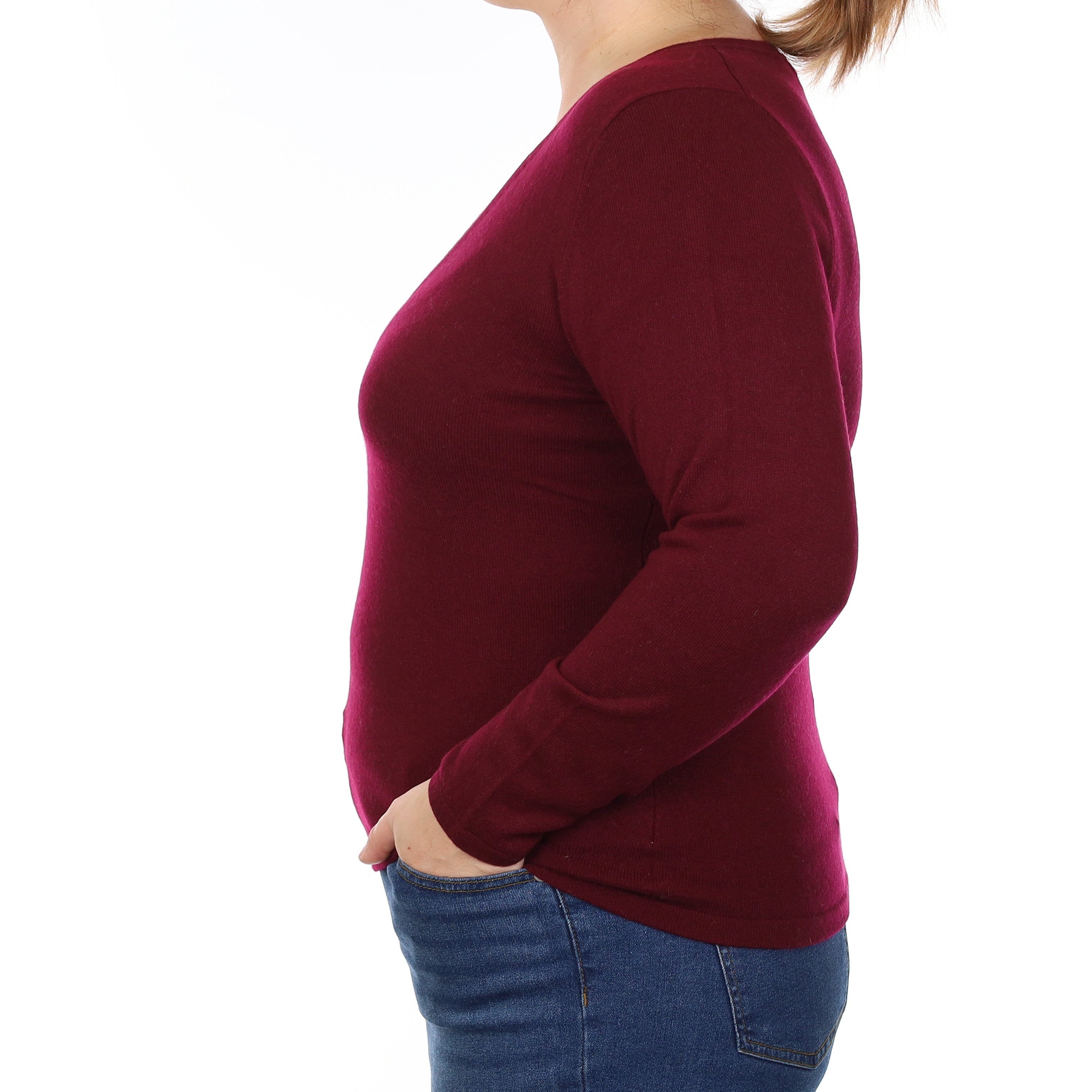 N Peal Wine Red Cashmere V Neck Jumper Large