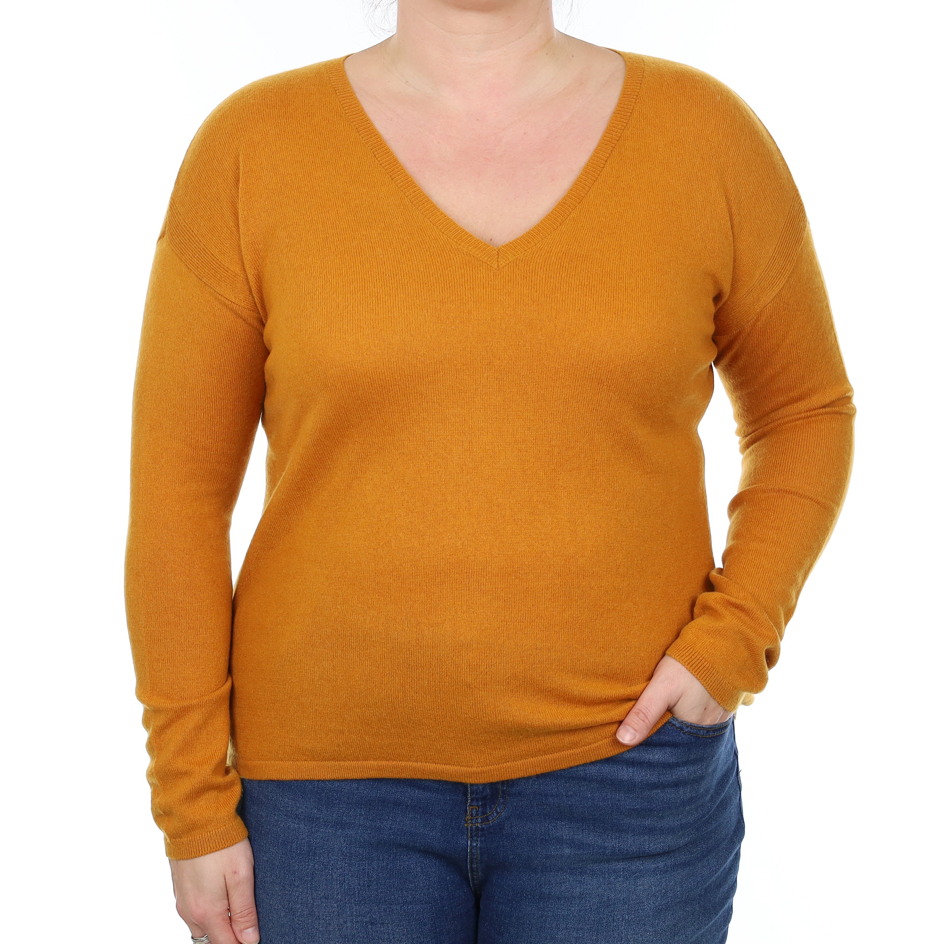 Marmalade Orange Cashmere V Neck Jumper Large