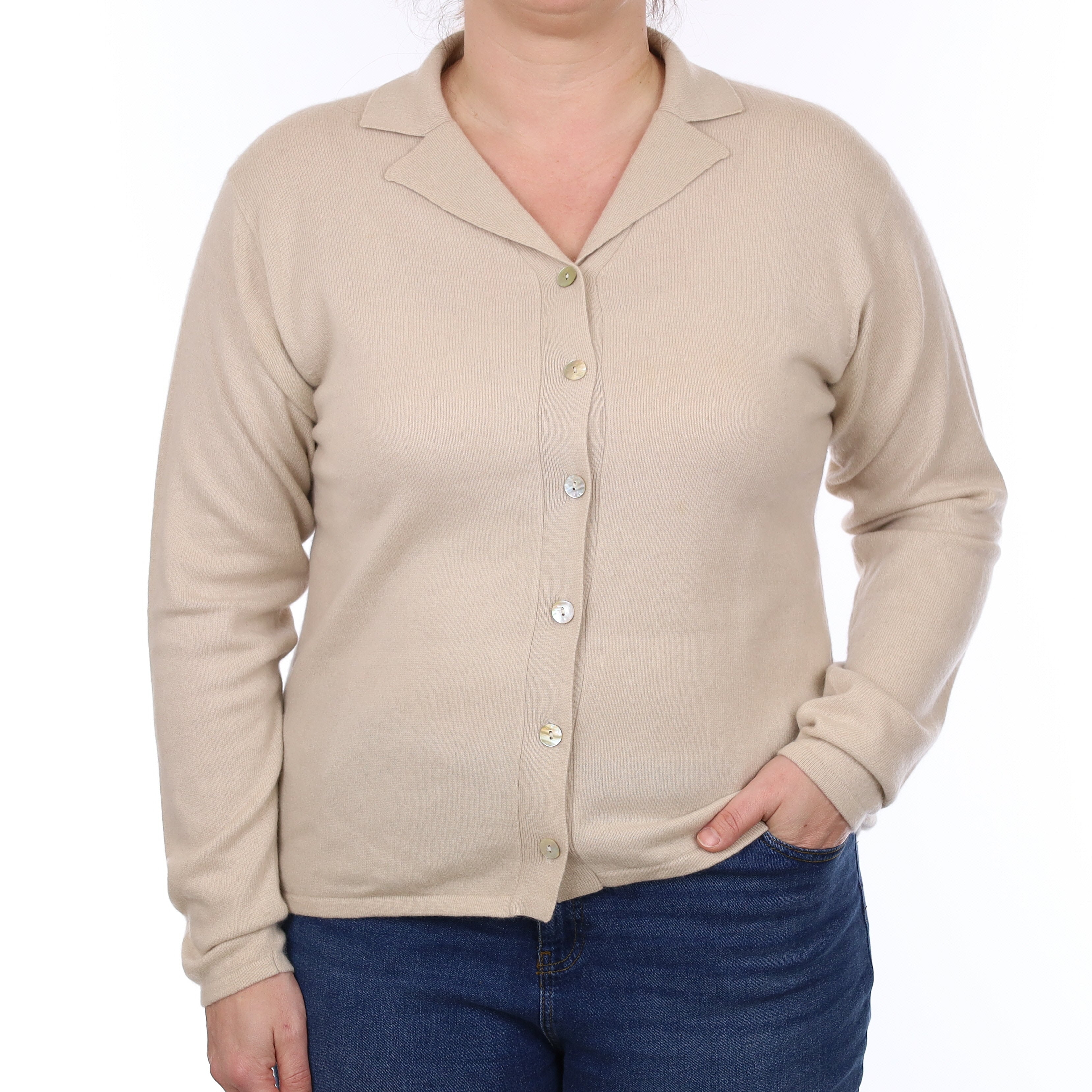 Alabaster Cashmere Collared V Neck Cardigan Large