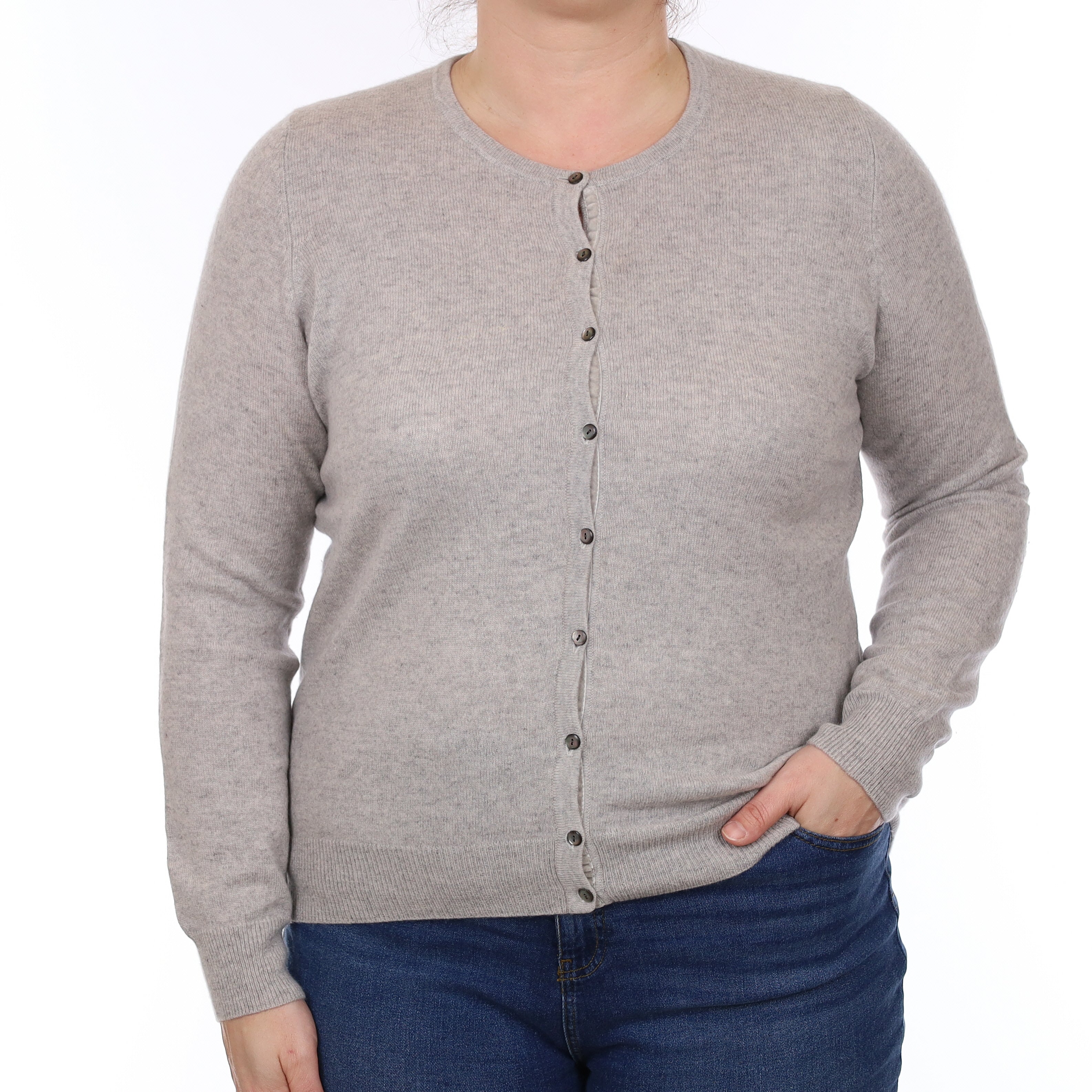 Mist Grey Cashmere Crew Neck Cardigan Large
