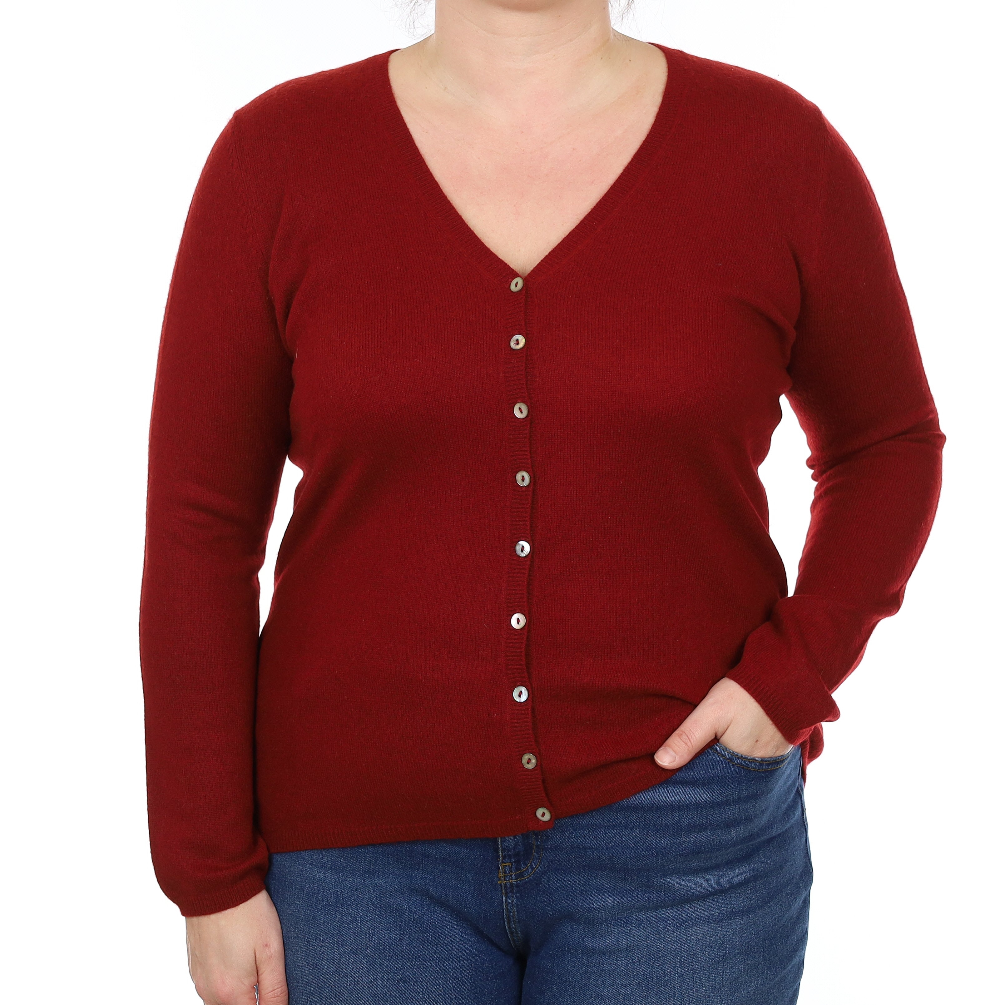 Maroon Red Cashmere V Neck Cardigan Large