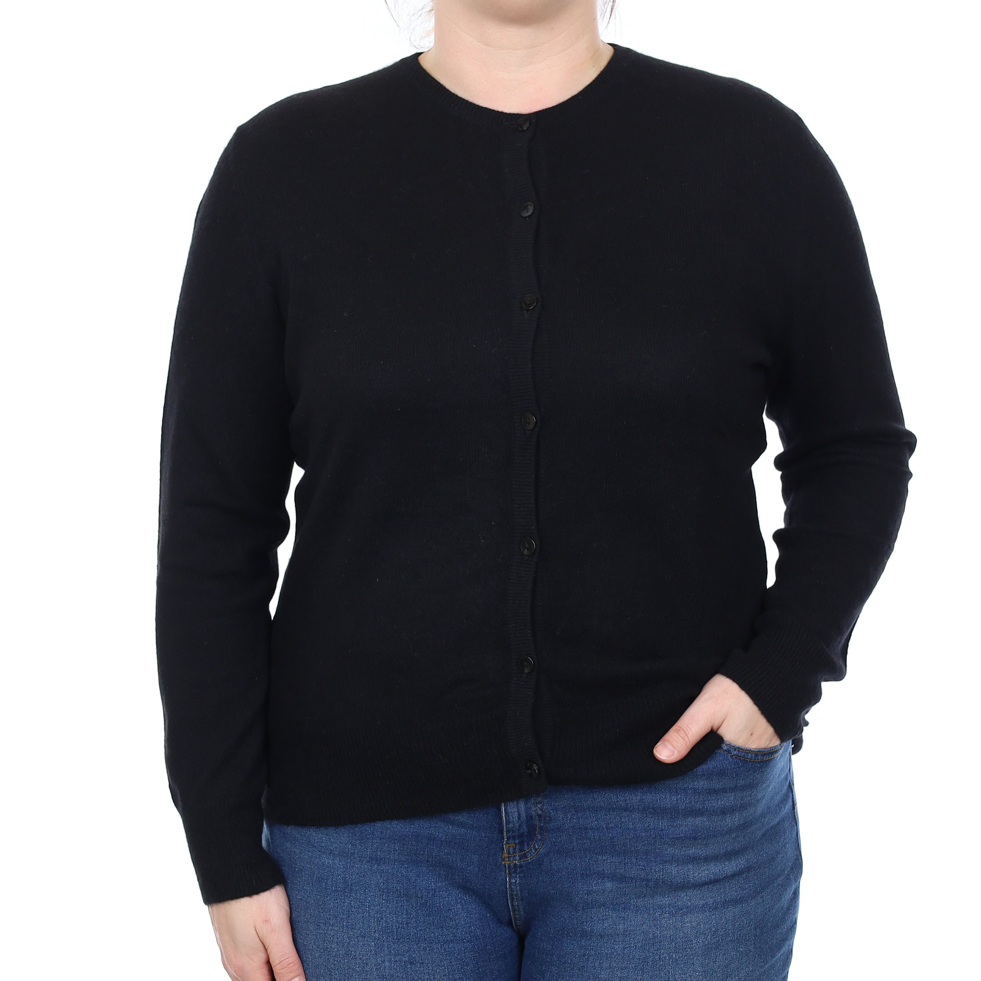 Black Cashmere Crew Neck Cardigan Large
