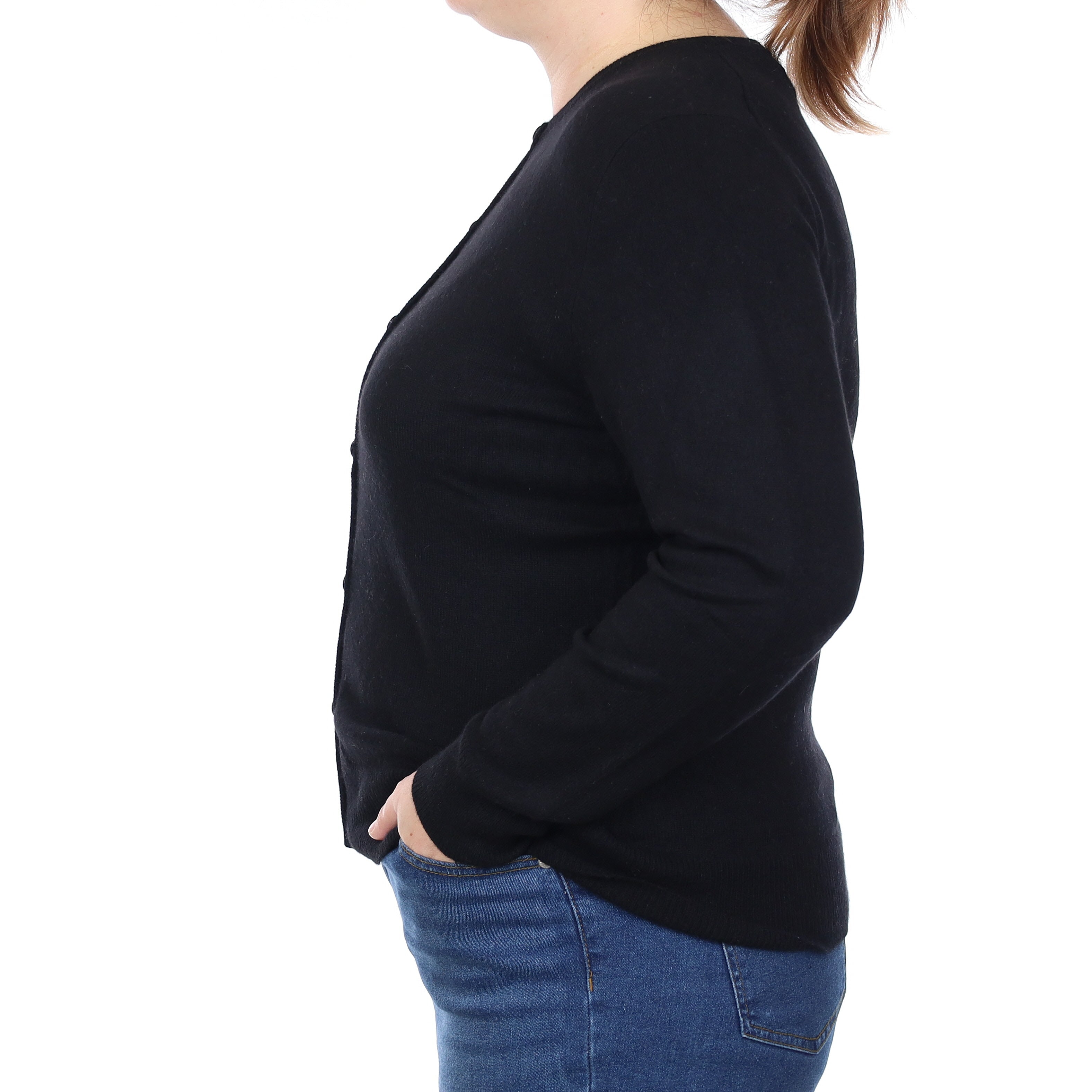 Black Cashmere Crew Neck Cardigan Large