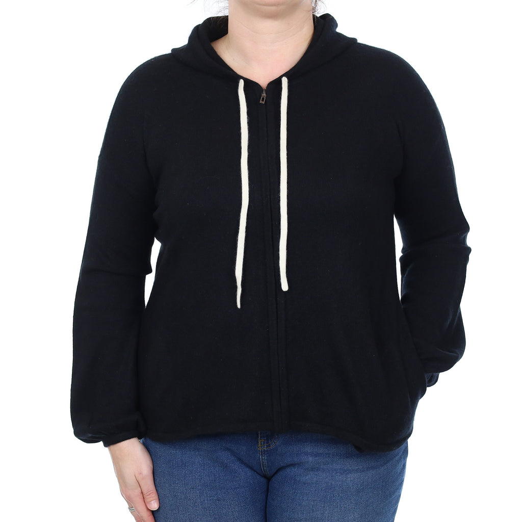 Neiman Marcus Black Cashmere Zip Up Hoodie with Pockets Large