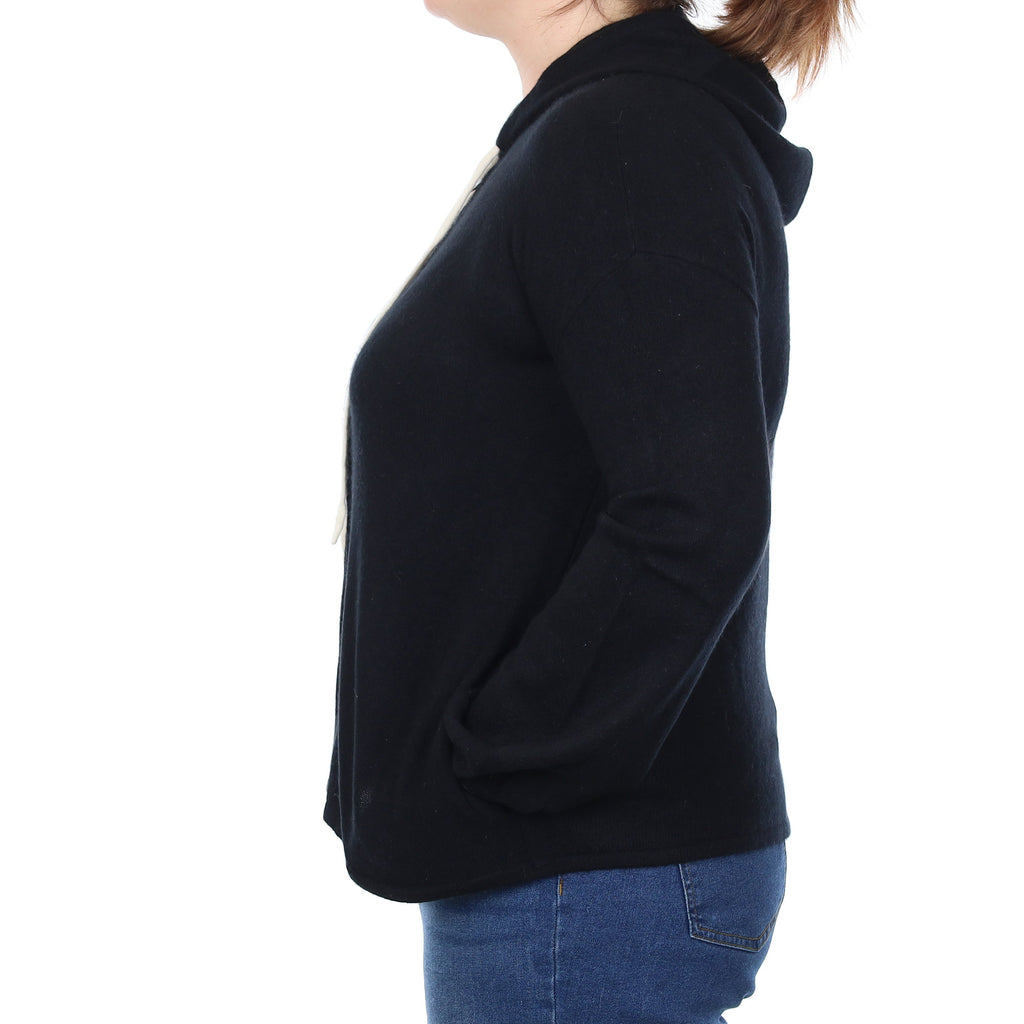 Neiman Marcus Black Cashmere Zip Up Hoodie with Pockets Large
