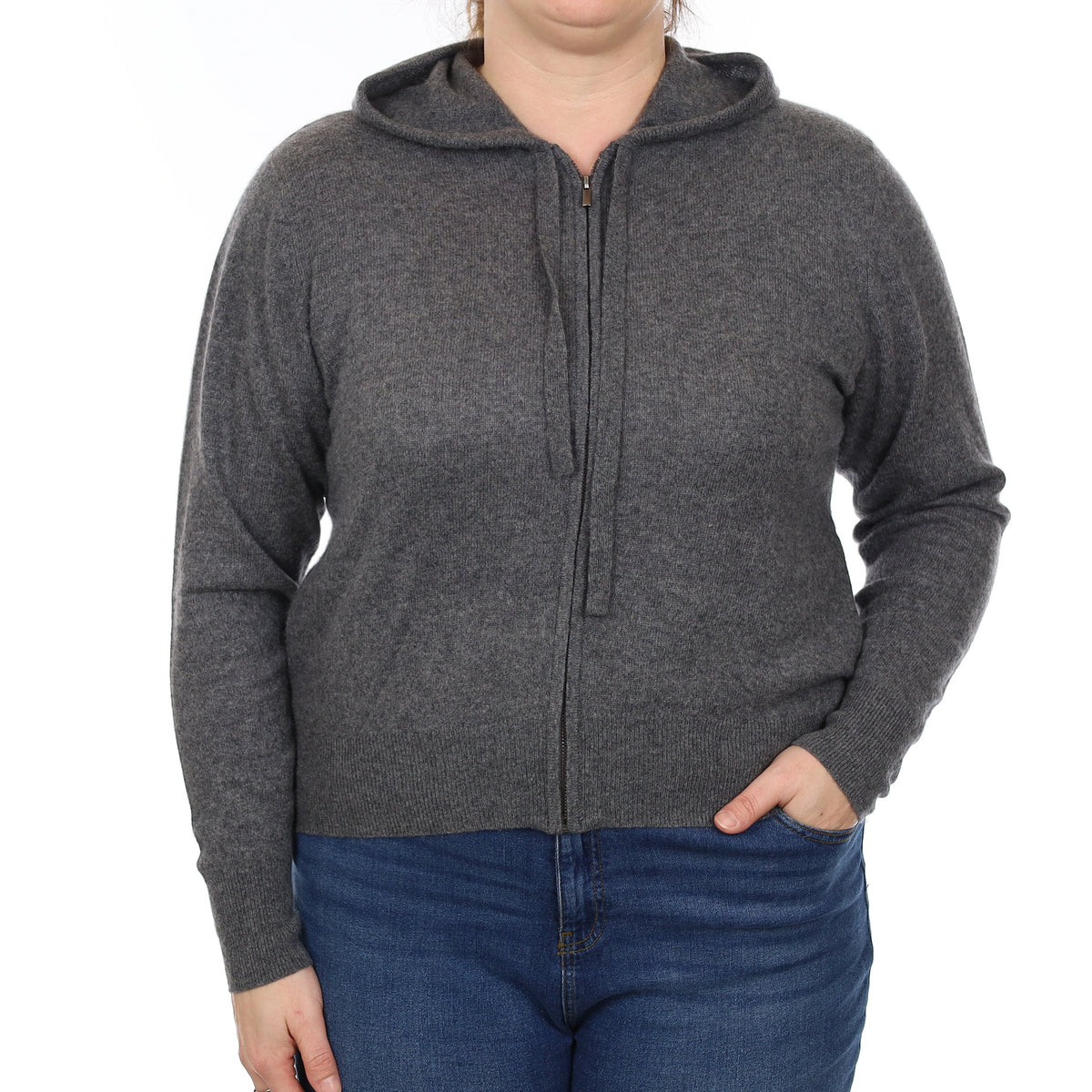 Slate Grey Cashmere Zip Up Hoodie with Pockets Large
