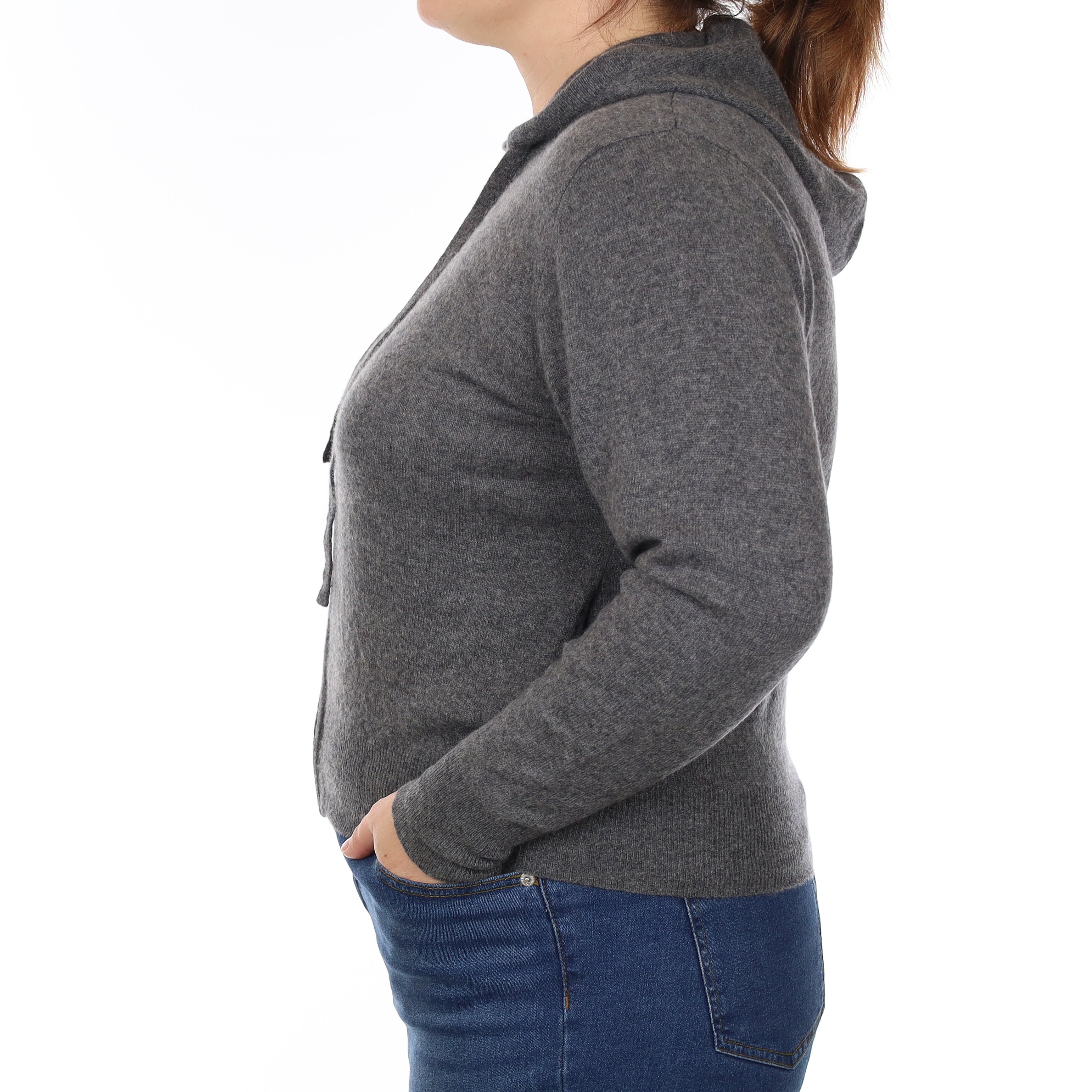 Slate Grey Cashmere Zip Up Hoodie with Pockets Large