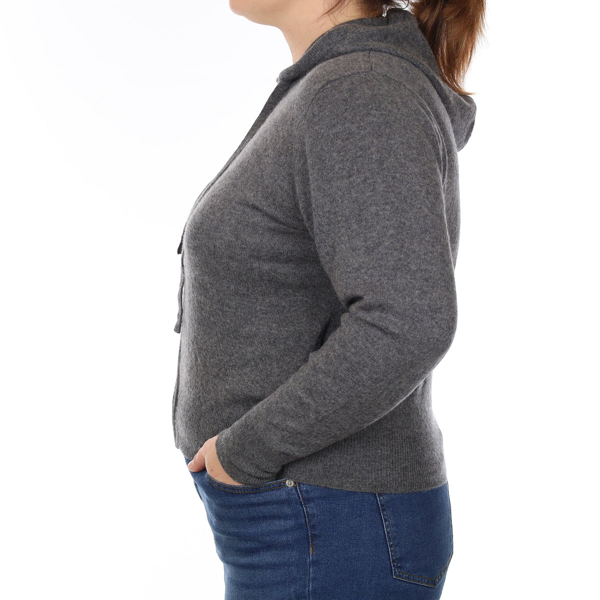 Slate Grey Cashmere Zip Up Hoodie with Pockets Large