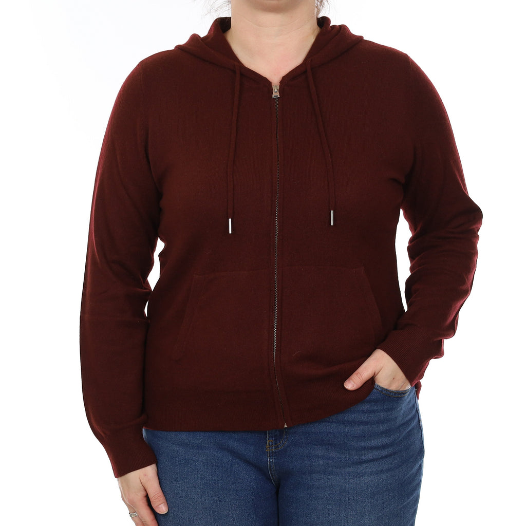 Port Red Cashmere Zip Up Hoodie with Pockets Large