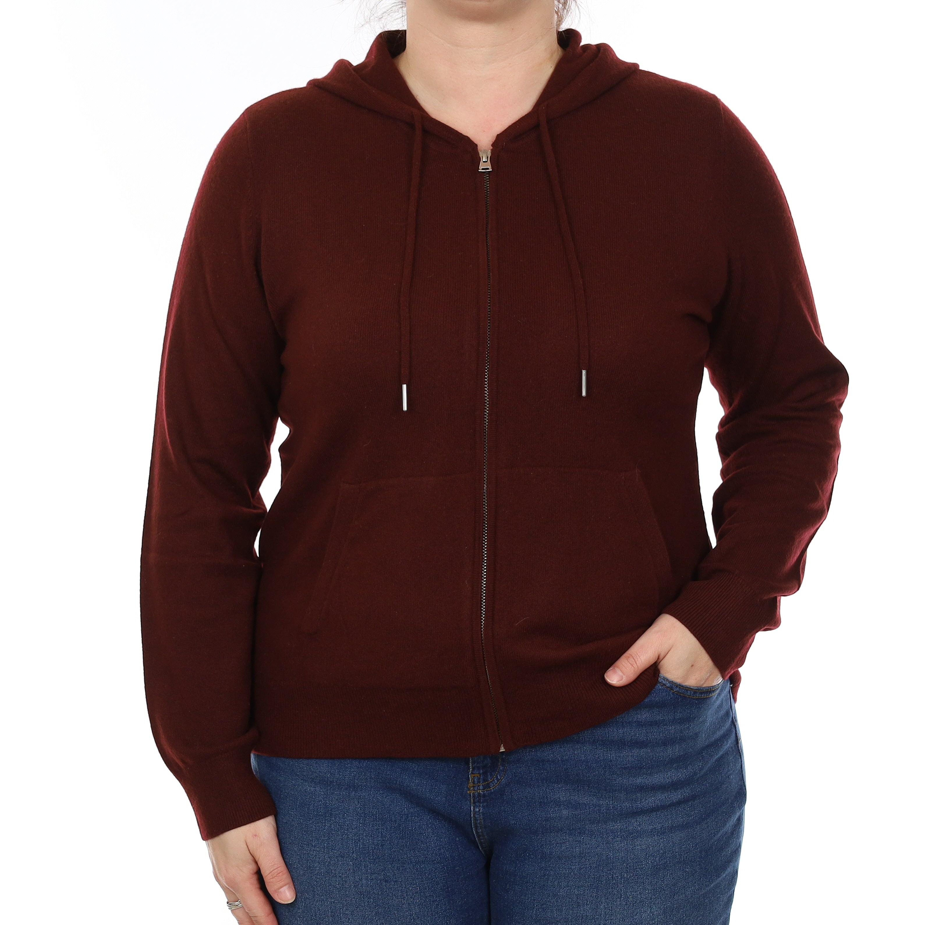 Port Red Cashmere Zip Up Hoodie with Pockets Large