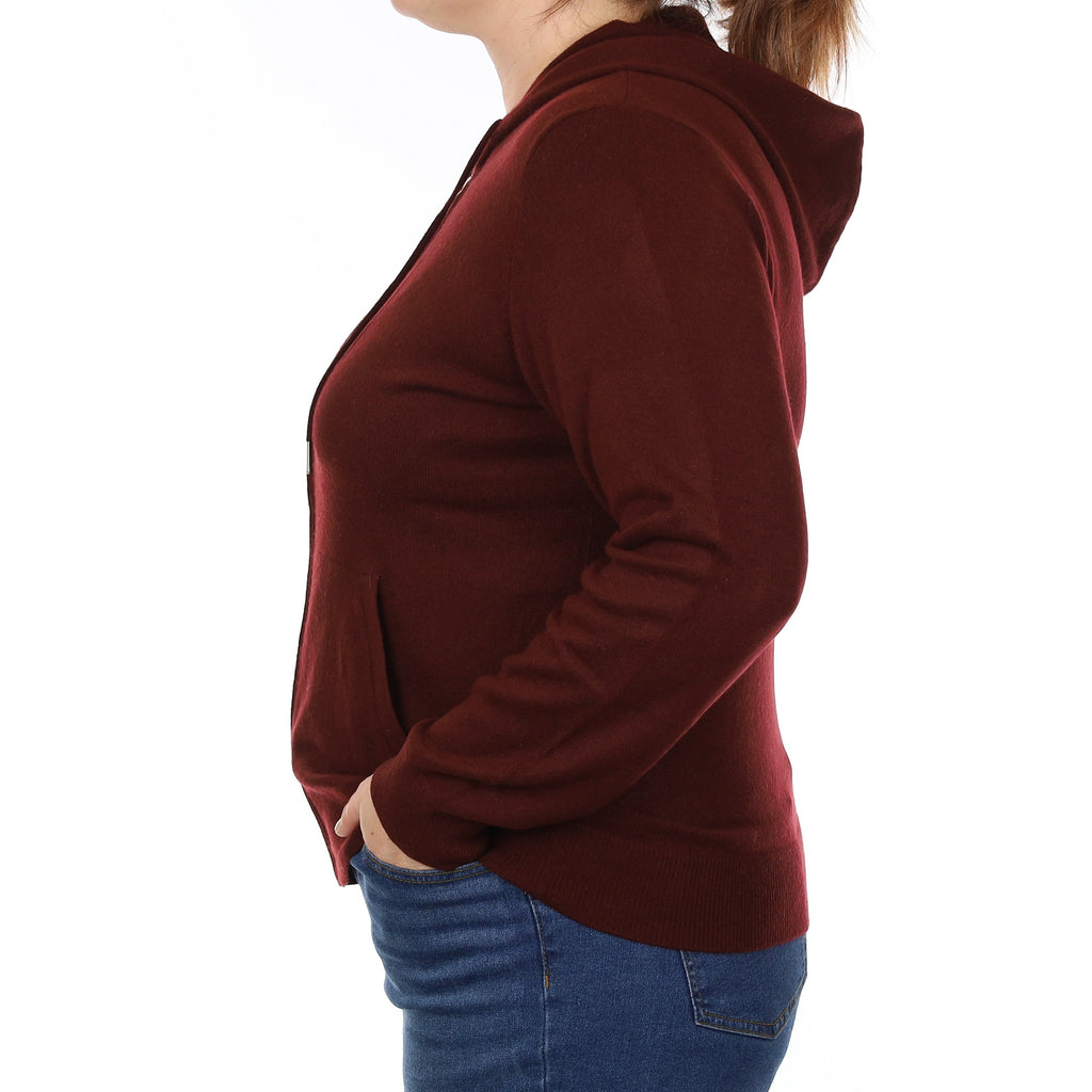 Port Red Cashmere Zip Up Hoodie with Pockets Large