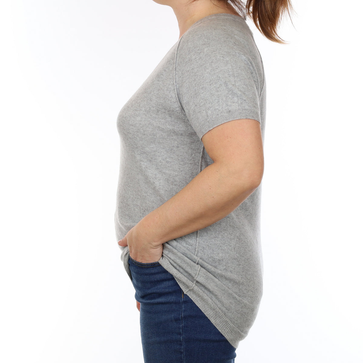 The White Company Grey Cashmere Short Sleeve V Neck Jumper Large