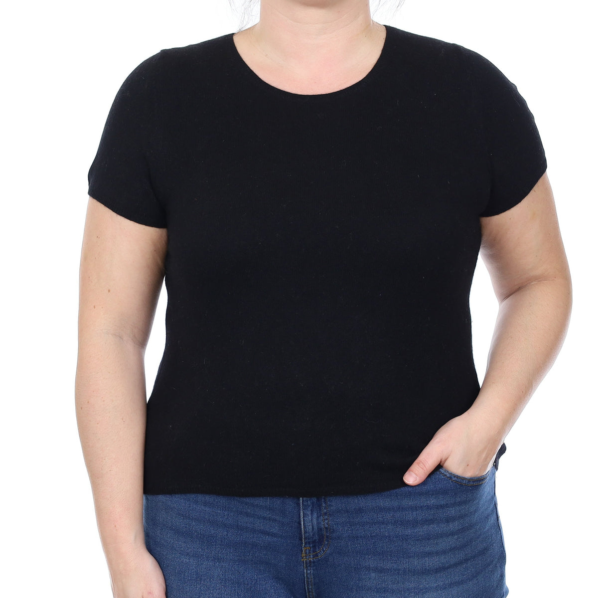 Black Cashmere Short Sleeve Crew Neck Jumper Large