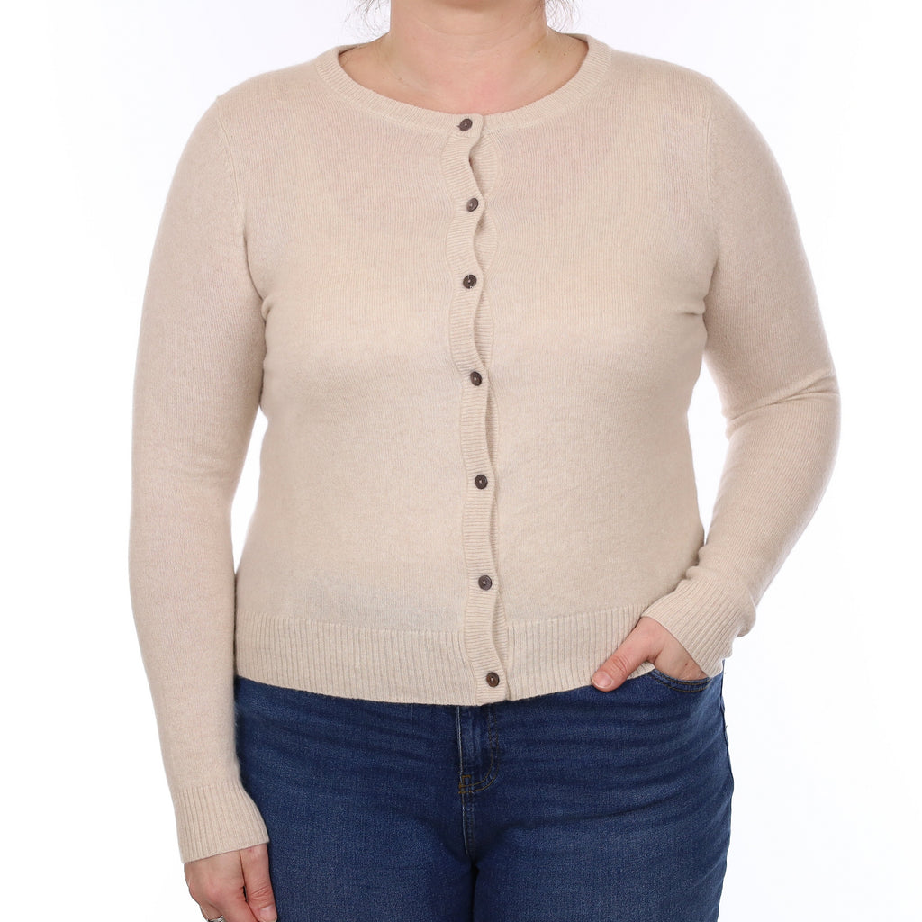 Oatmeal Cashmere Crew Neck Cardigan Large