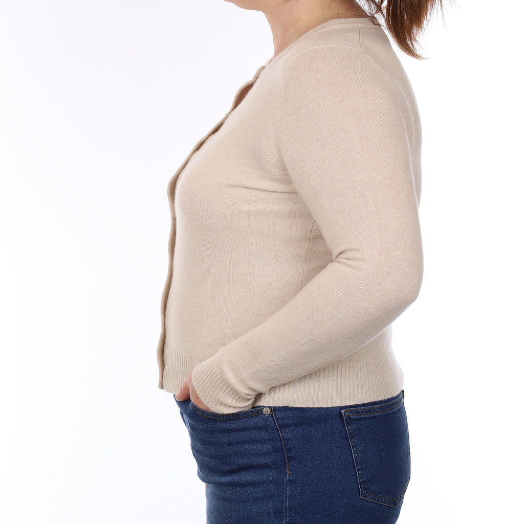 Oatmeal Cashmere Crew Neck Cardigan Large
