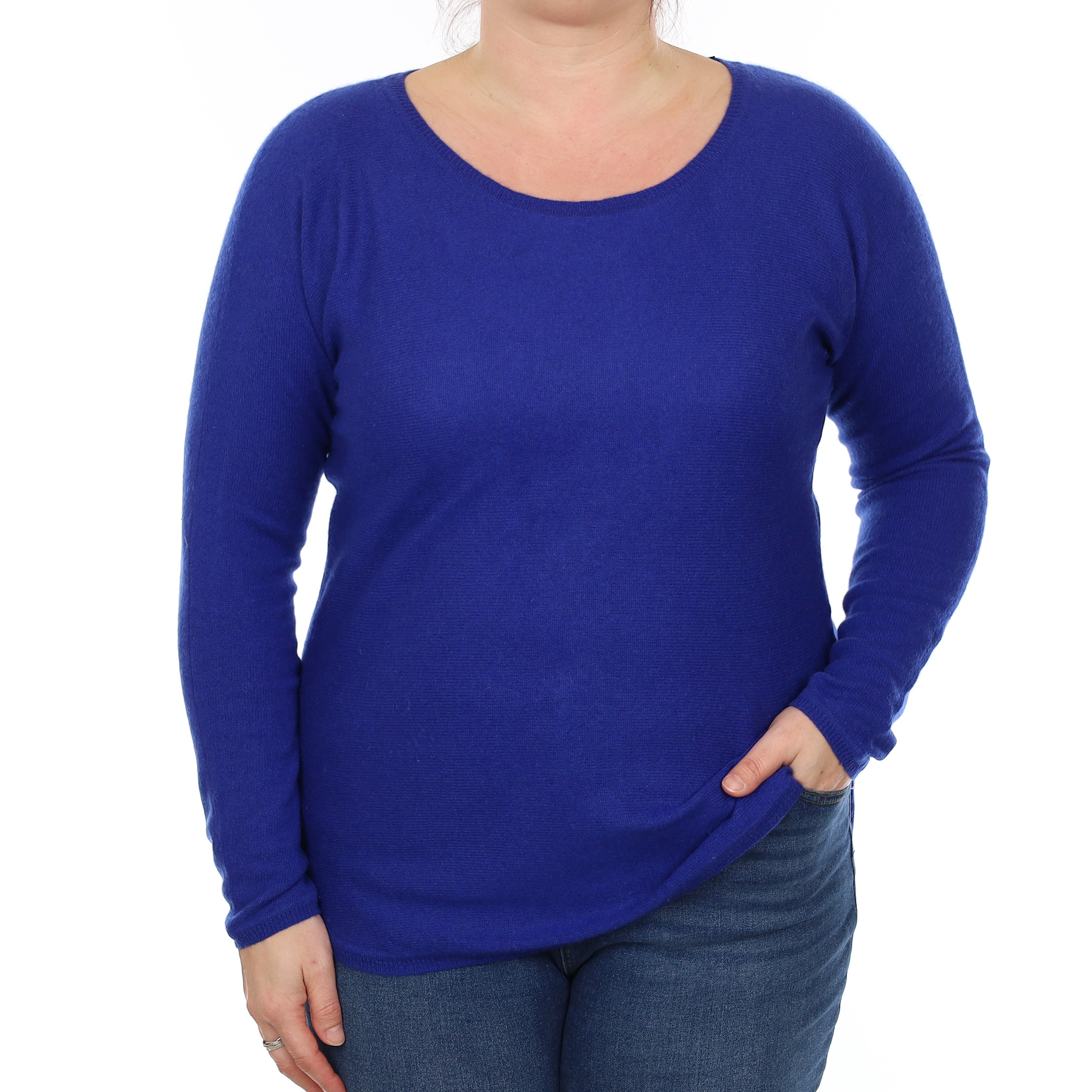 Electric Blue Cashmere Batwing Crew Neck Jumper Large