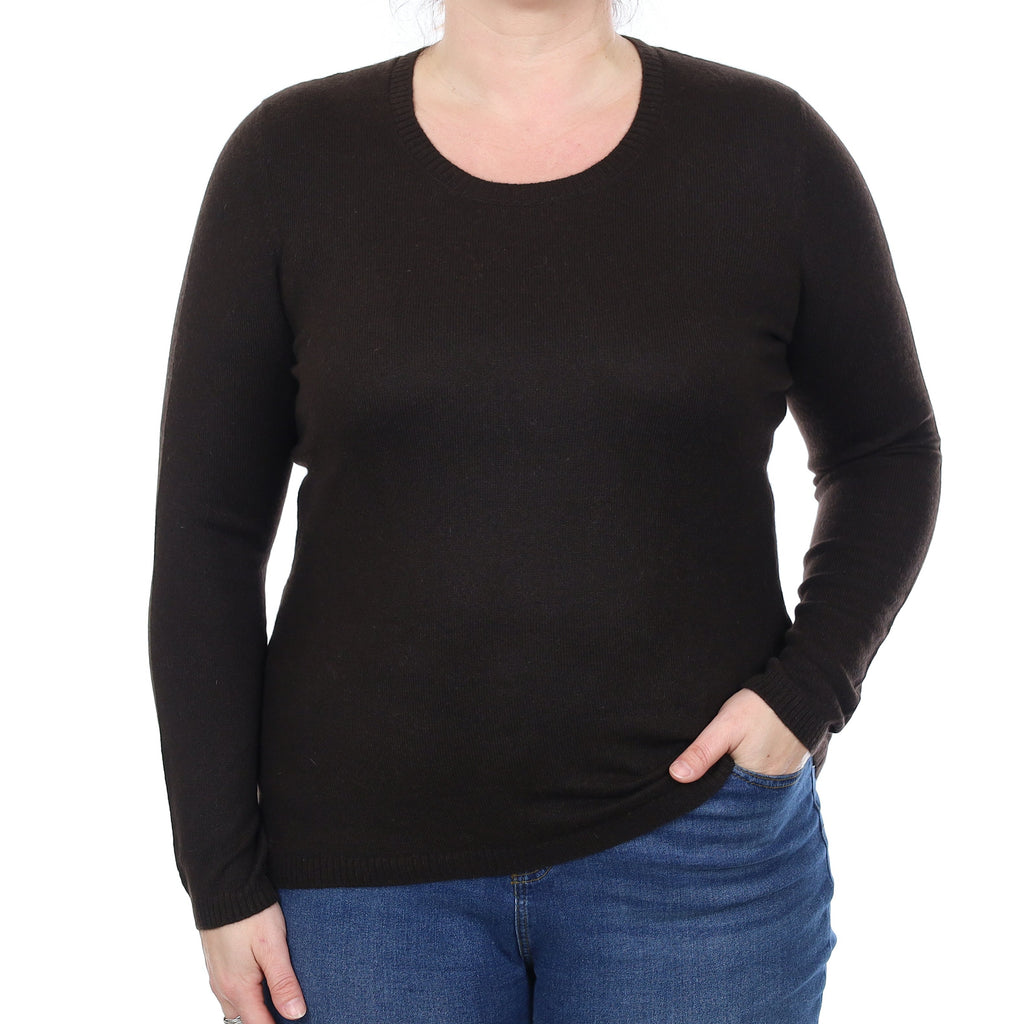 Dark Chocolate Brown Cashmere Scoop Neck Jumper Large