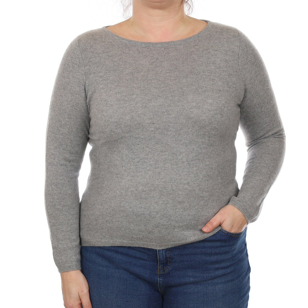 Smoke Grey Cashmere Wide Crew Neck Jumper Large/Petite