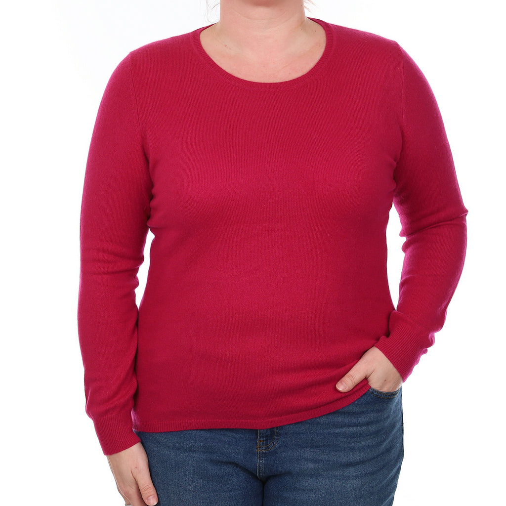 Fuchsia Pink Cashmere Crew Neck Jumper Large