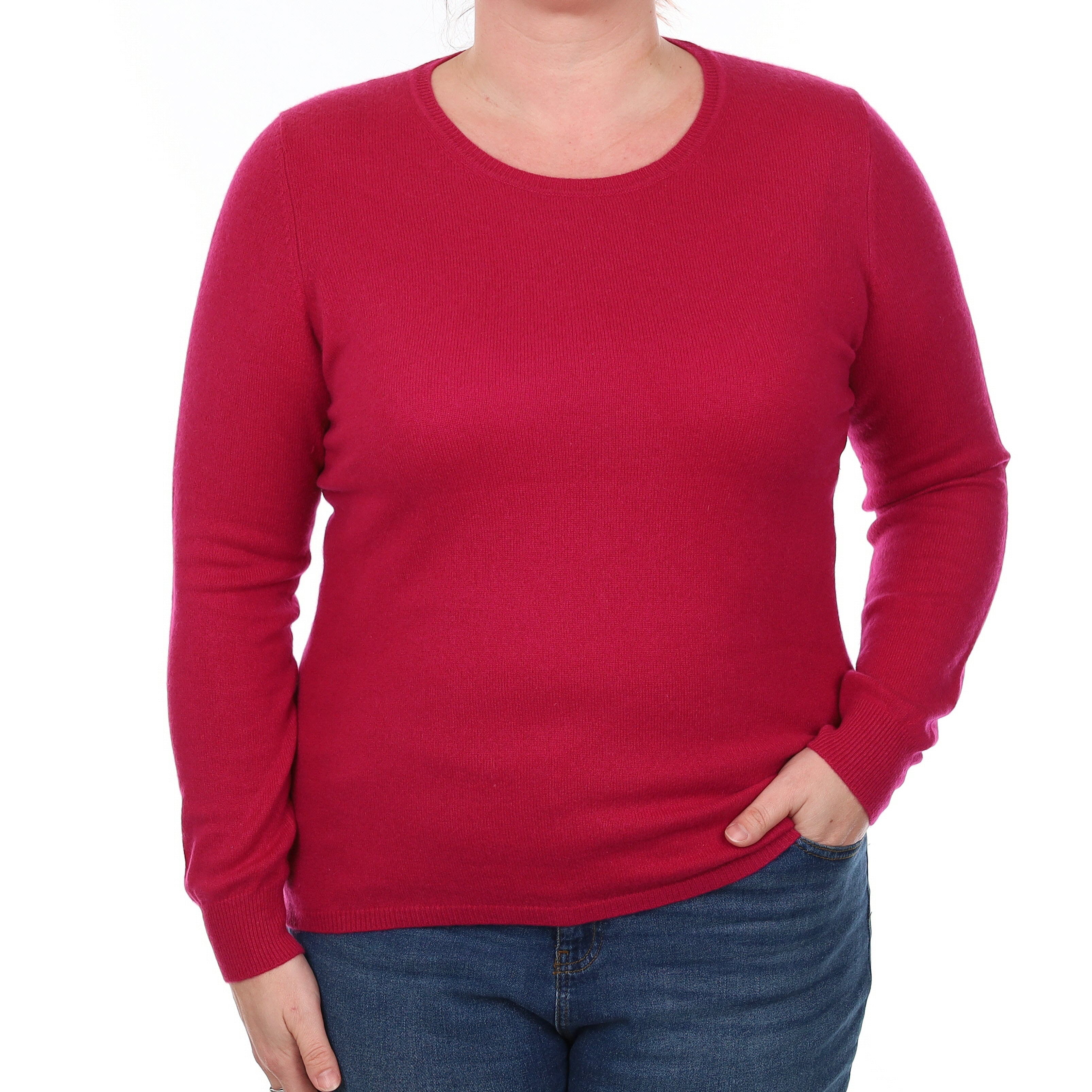 Fuchsia Pink Cashmere Crew Neck Jumper Large