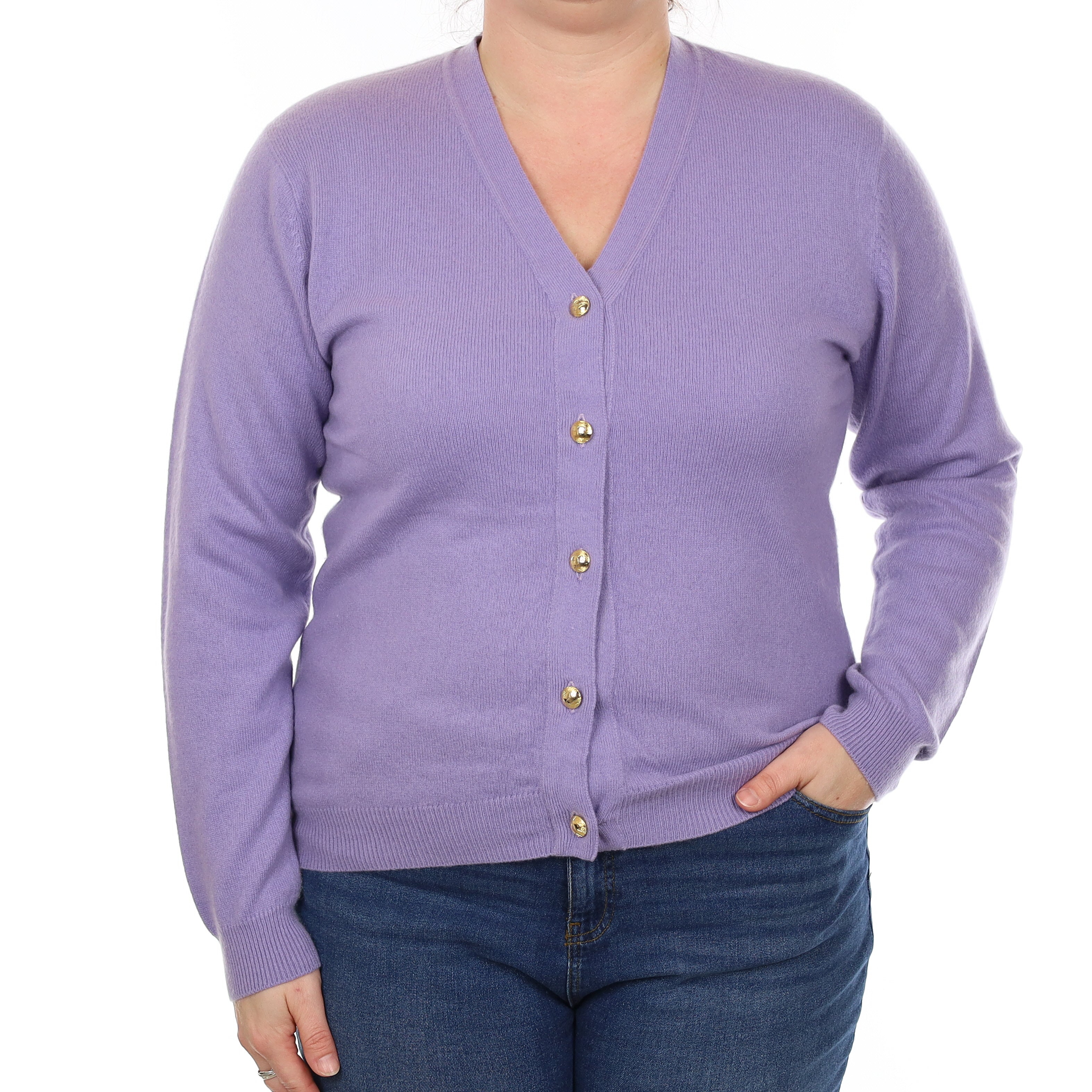 Lilac Purple Cashmere V Neck Cardigan Large