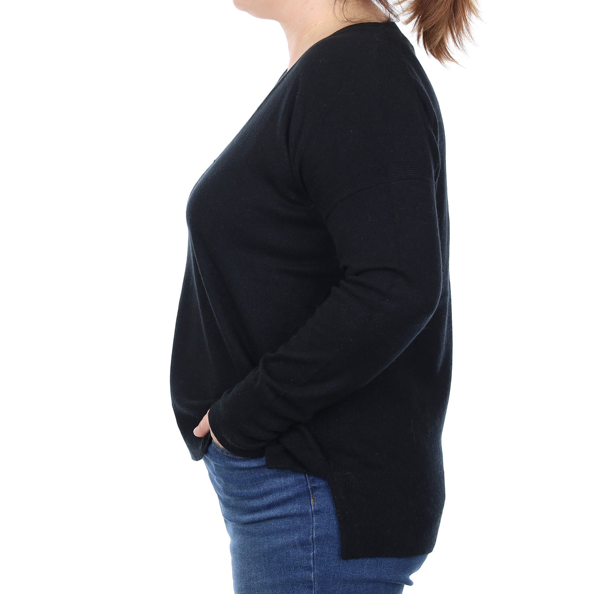 Black Cashmere V Neck Jumper Large