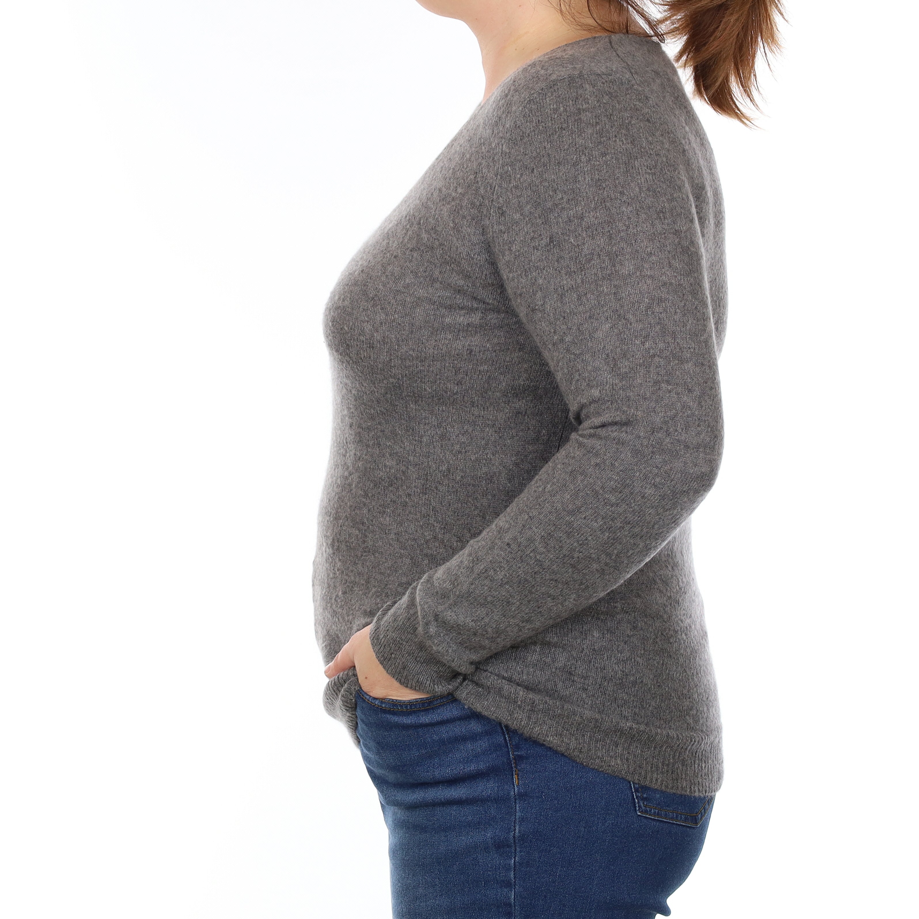 Ash Grey Cashmere V Neck Jumper Large